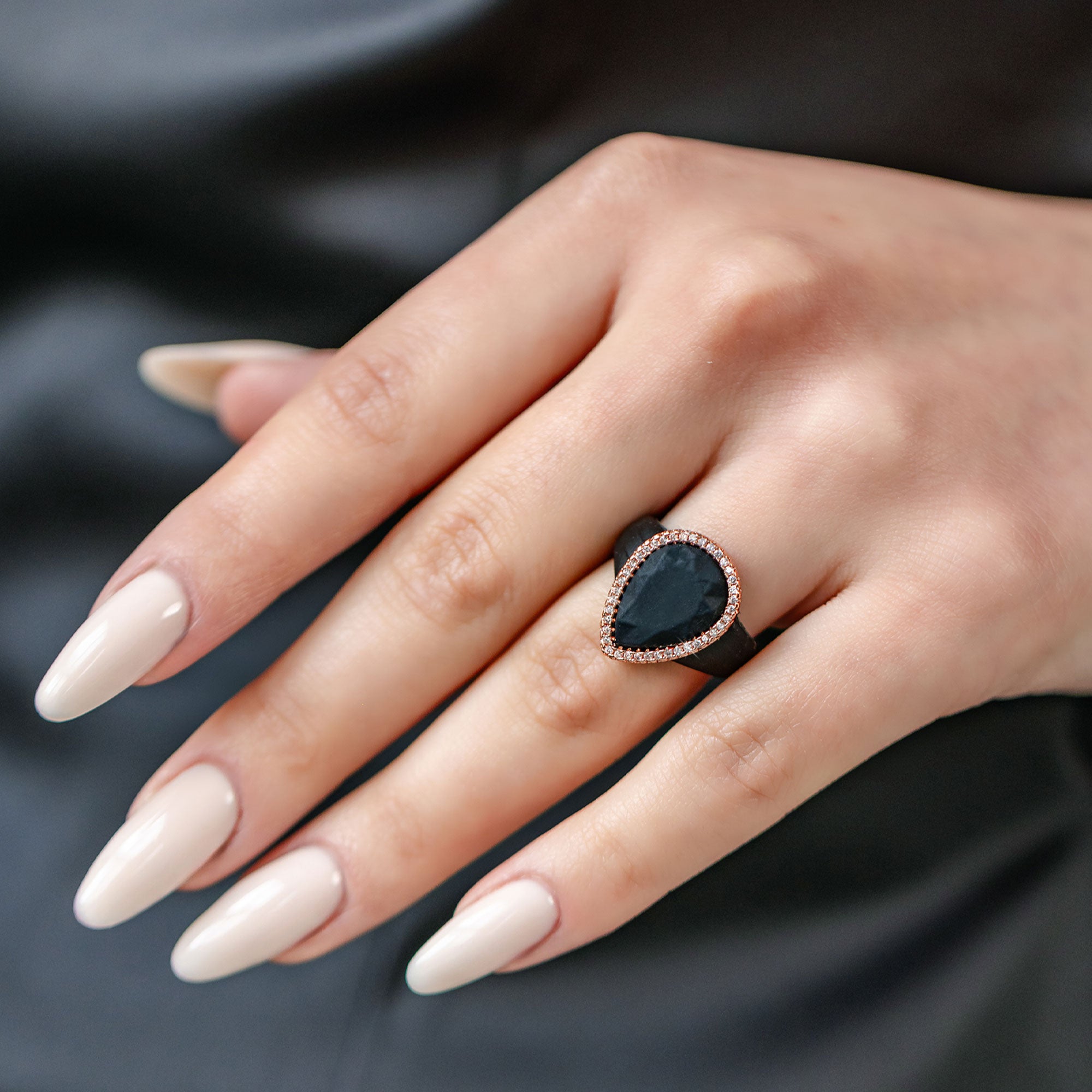Oversize Pear Silicone Ring with Metal Frame & Stones by Rinfit