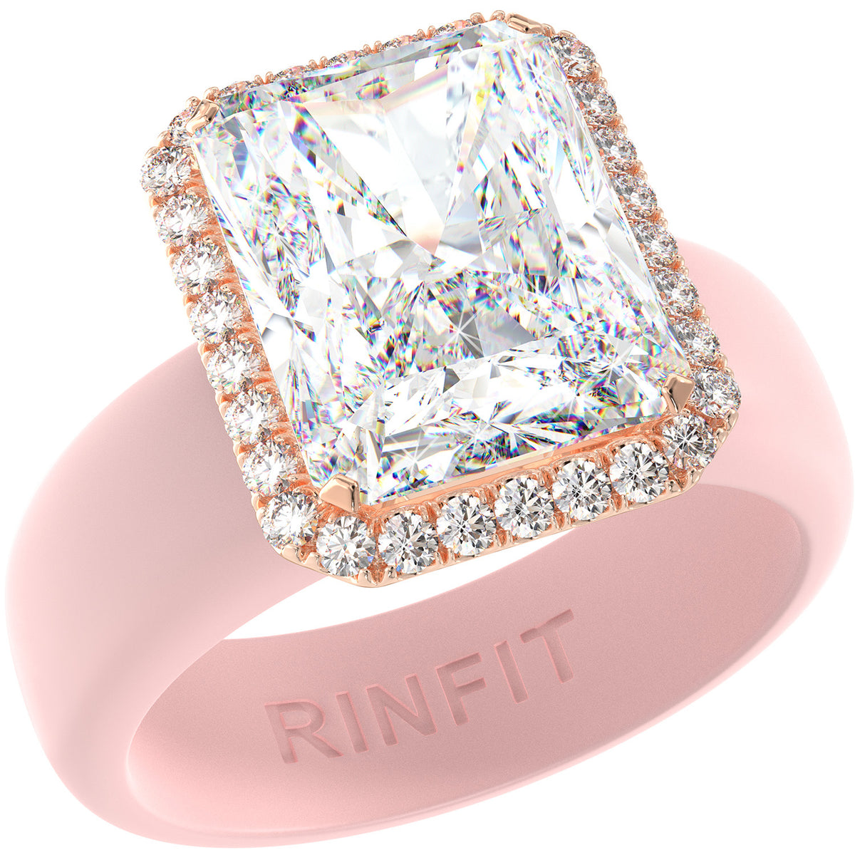 Rinfit Halo Silicone Ring for Women – 10×8 mm Emerald Cut CZ | Patented Design
