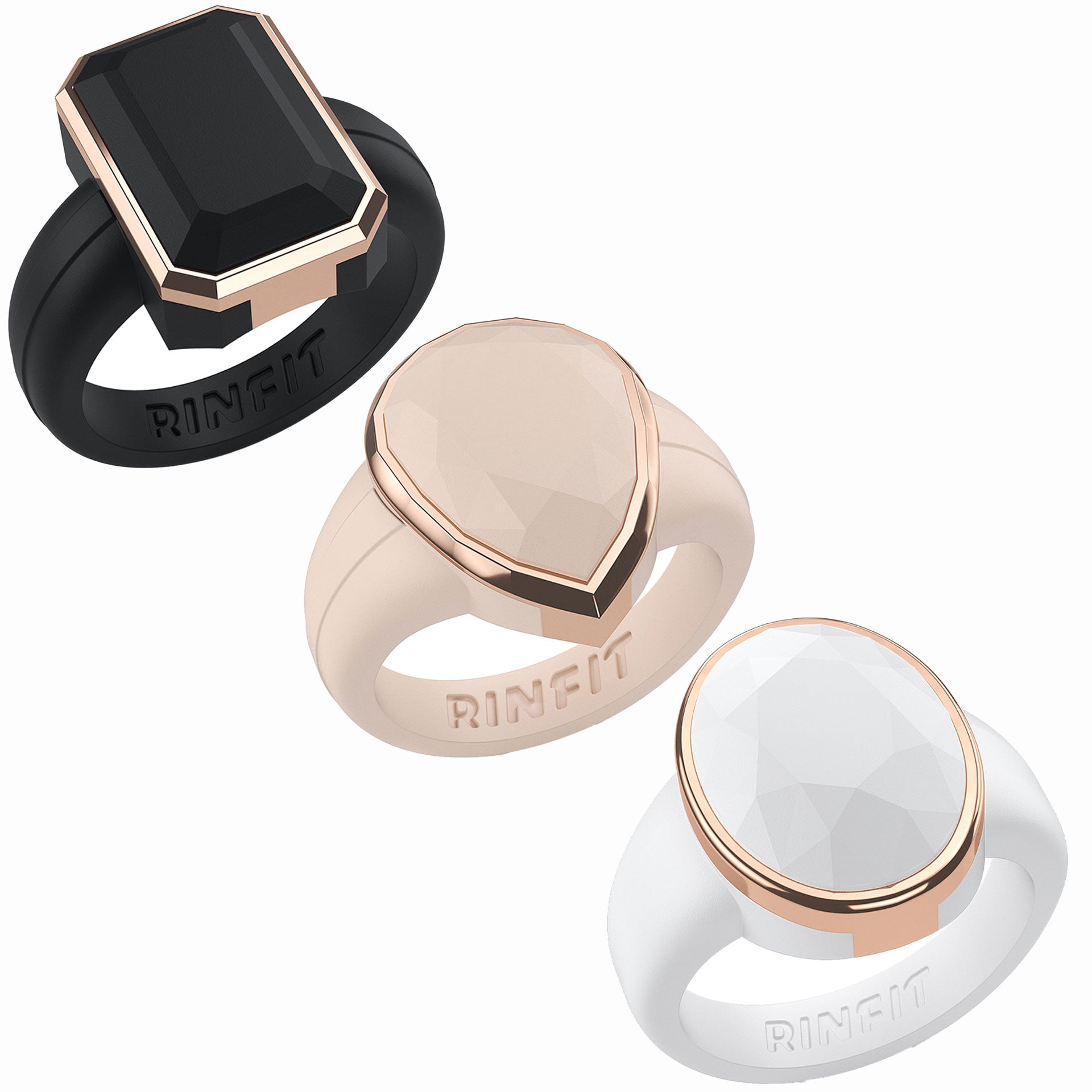 Emerald, Oversized Pear & Oval Silicone Ring Set – Metal Frame Design | Set of 3 | Patented by Rinfit