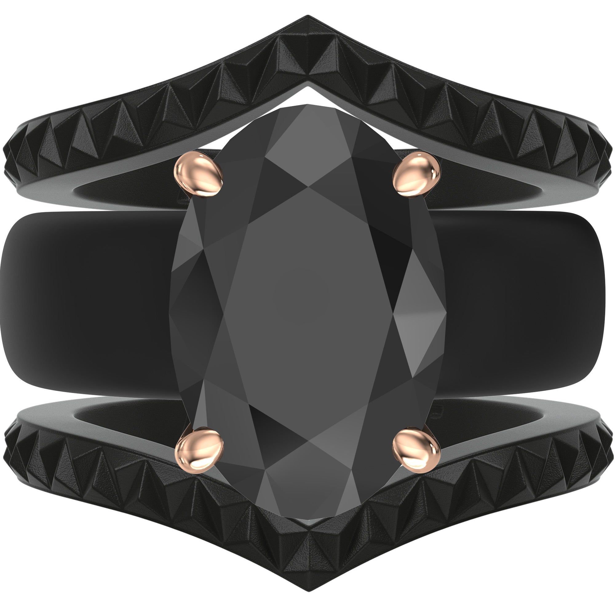 Silicone Ring Stackable Set – 12×8 mm Black Oval Cut CZ | Patented Design - GlowStone Collection