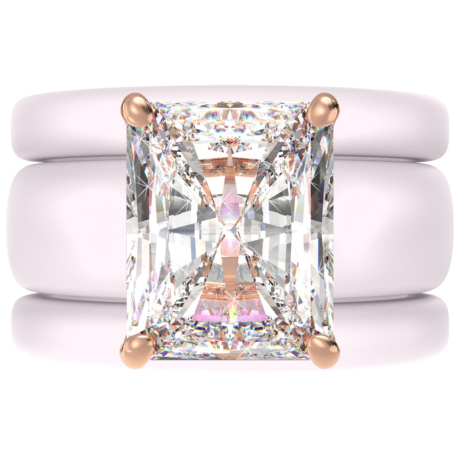 Emerald Cut CZ Silicone Ring Set for Women, 2 Thin Stackable Rings, 10x8 mm CZ Stone, Patented Design, GlowStone Collection
