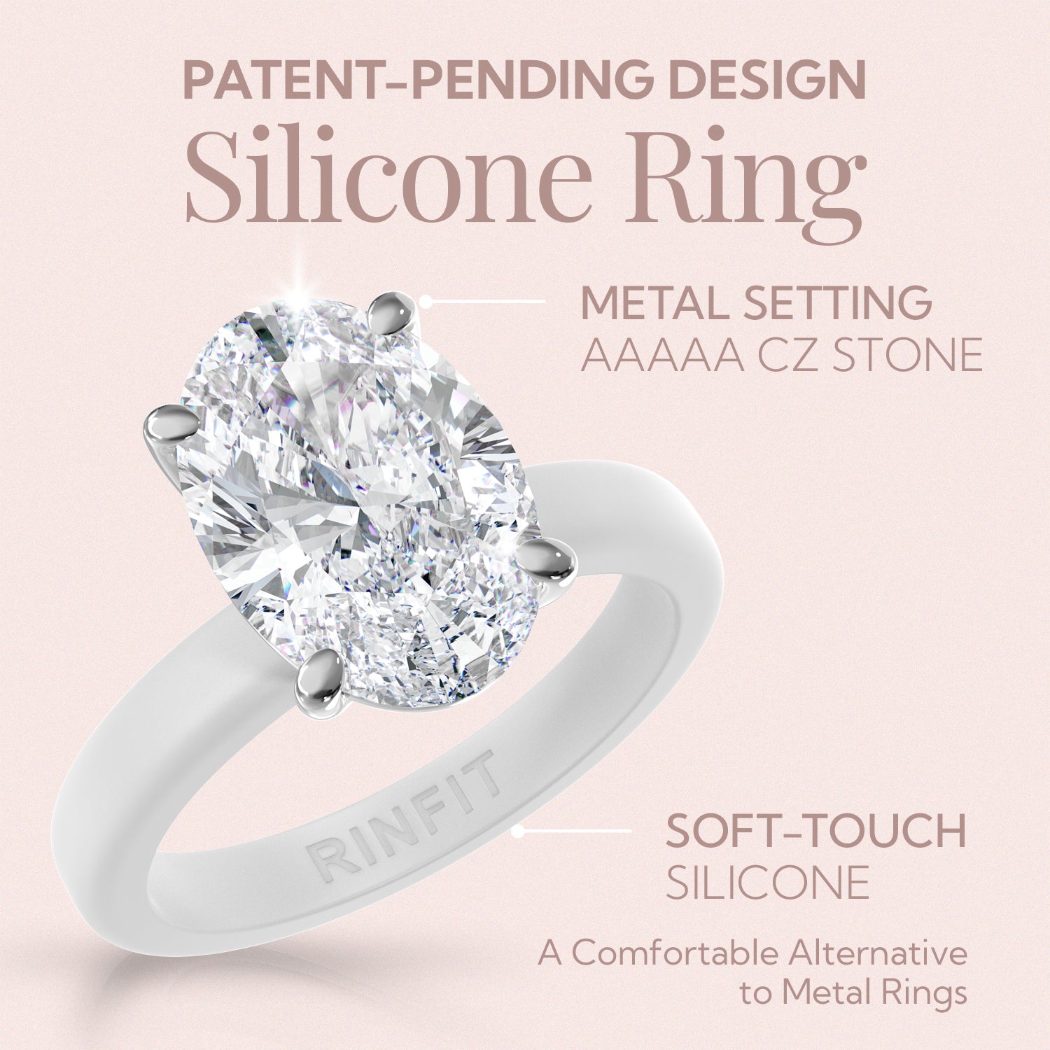 Rinfit Thin Silicone Ring for Women - Oval Cut CZ | Patented Design