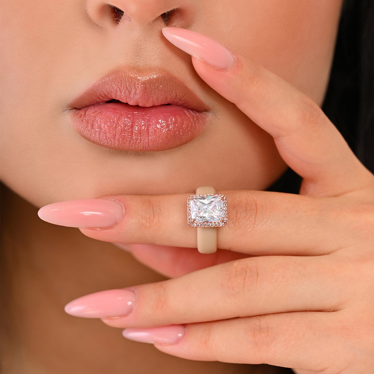Rinfit Halo Silicone Ring for Women – 10×8 mm Emerald Cut CZ | Patented Design