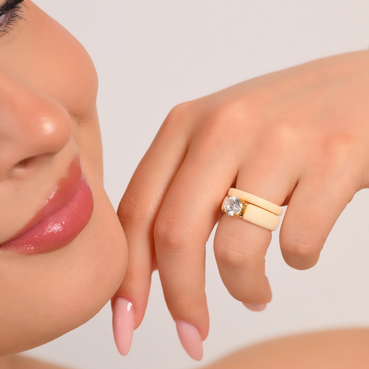 Round Cut CZ Silicone Ring Set for Women, Stackable 2-Ring Set, 7 mm Round Cut CZ | Patented Design - GlowStone Collection
