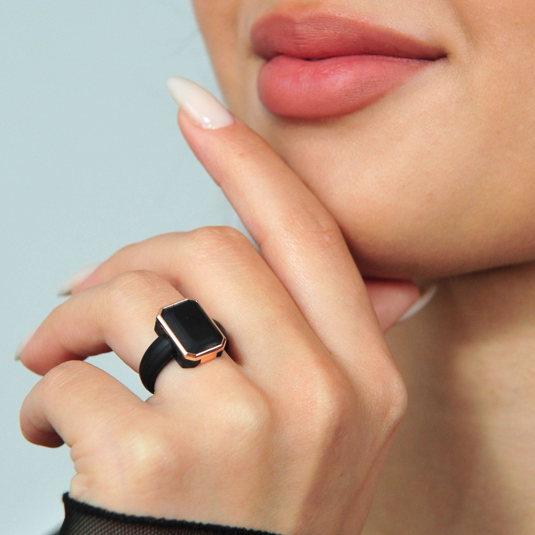 Emerald, Oversized & Oval Collection - Silicone Rings with Metal Frame - Set of 3