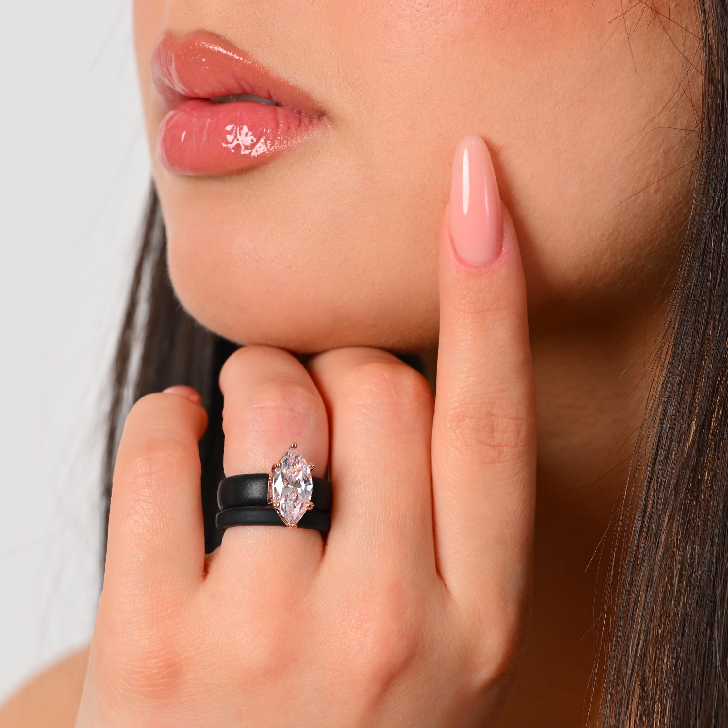 Marquise Cut Silicone Ring Set for Women, Stackable 2-Ring Set, 14×7 mm Marquise Cut CZ | Patent-Pending Design - GlowStone Collection