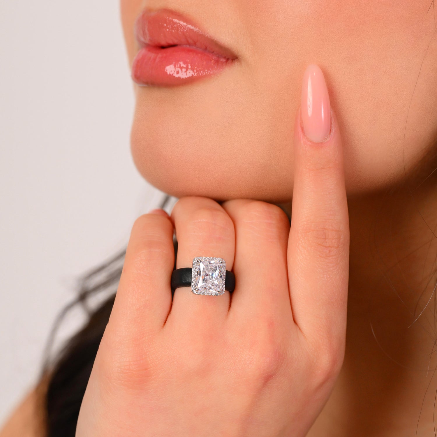 Rinfit Halo Silicone Ring for Women – 10×8 mm Emerald Cut CZ | Patented Design