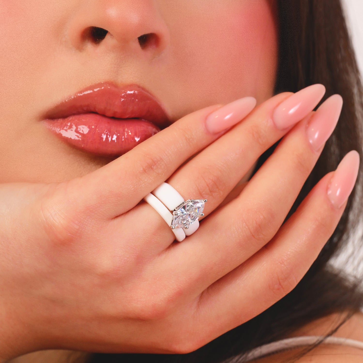 Marquise Cut Silicone Ring Set for Women, Stackable 2-Ring Set, 14×7 mm Marquise Cut CZ | Patent-Pending Design - GlowStone Collection