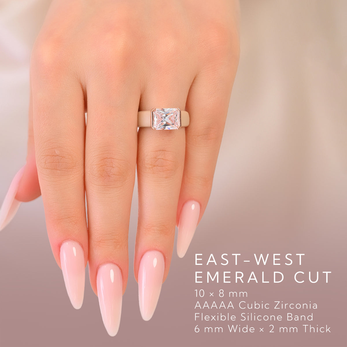 Rinfit Silicone Ring with CZ Stone, East-West Radiant Cut