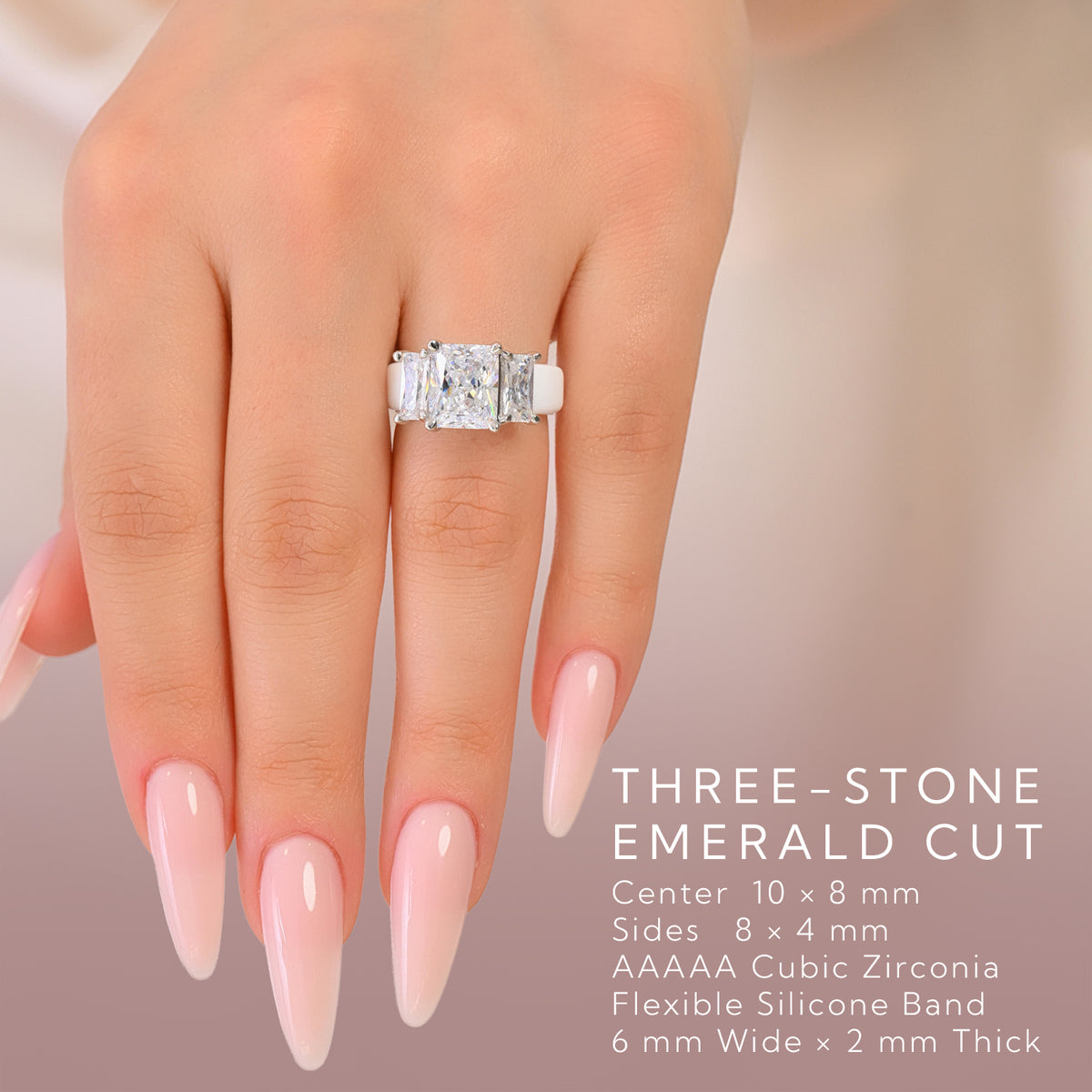 Rinfit Silicone Ring with Three Emerald CZ Stones - Patented