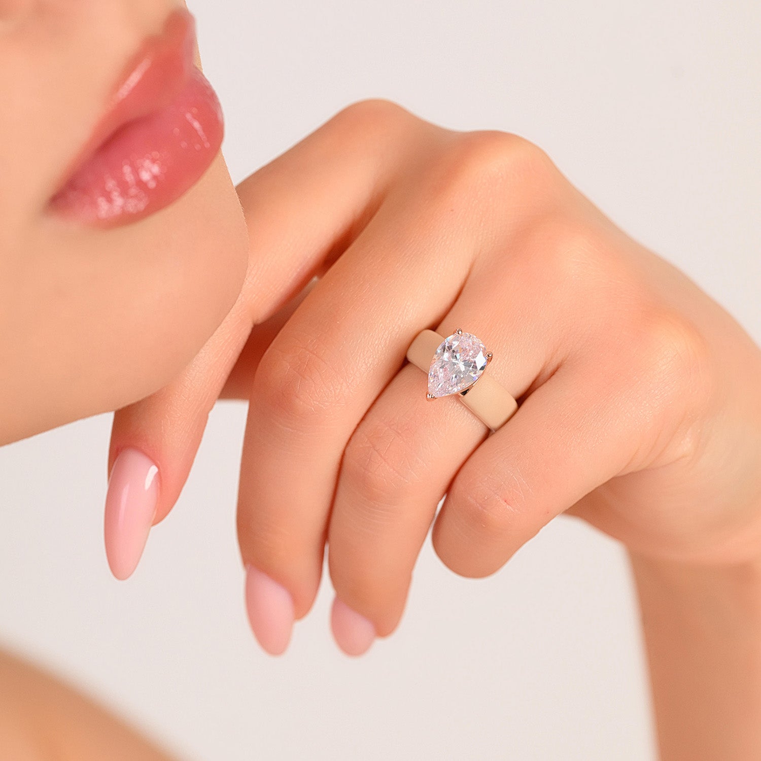 Silicone Ring – 8×12 mm Pear Cut CZ | Patent-Pending Design - GlowStone Collection