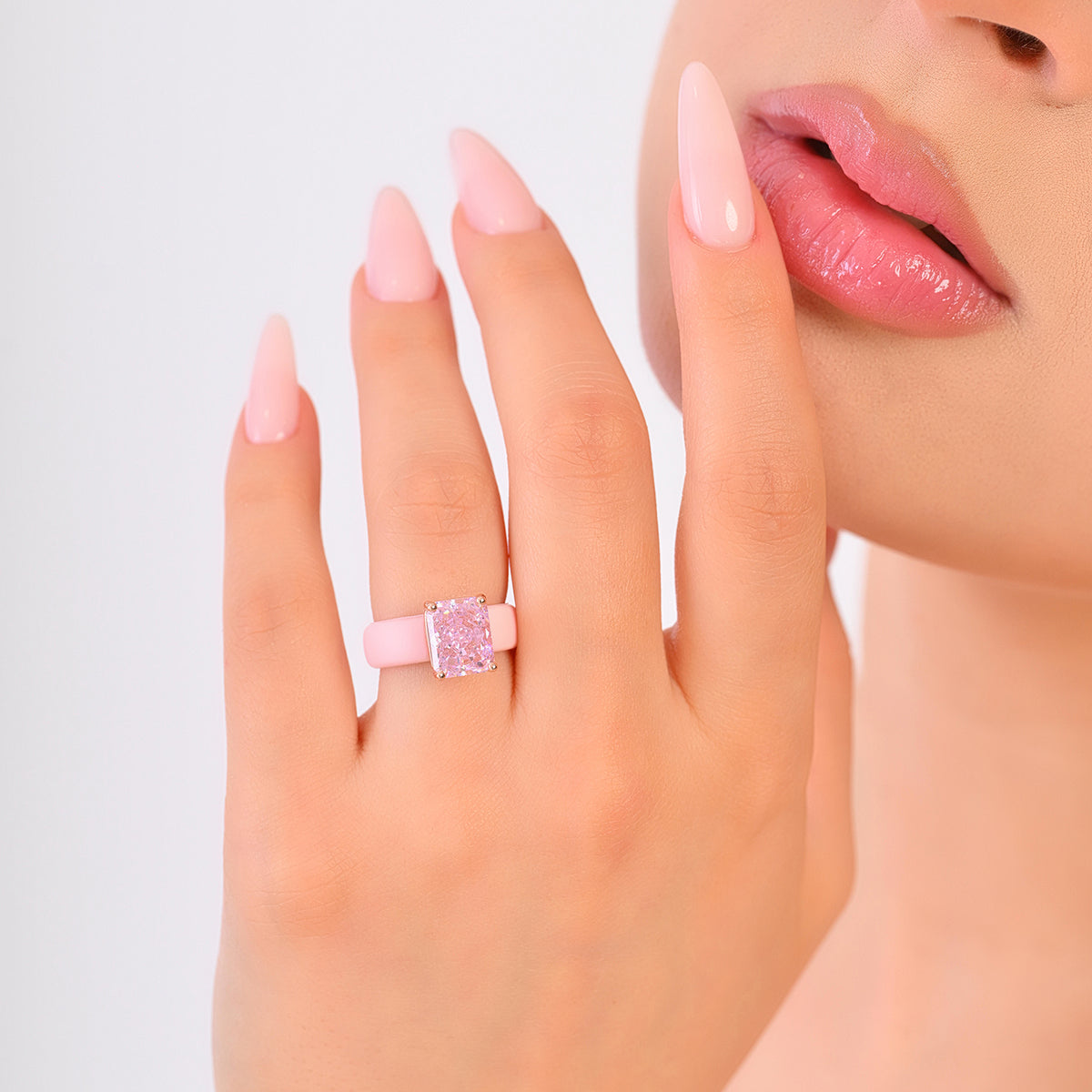 Silicone Ring – 10×8 mm Pink Emerald Cut CZ | Patented Design - GlowStone Collection