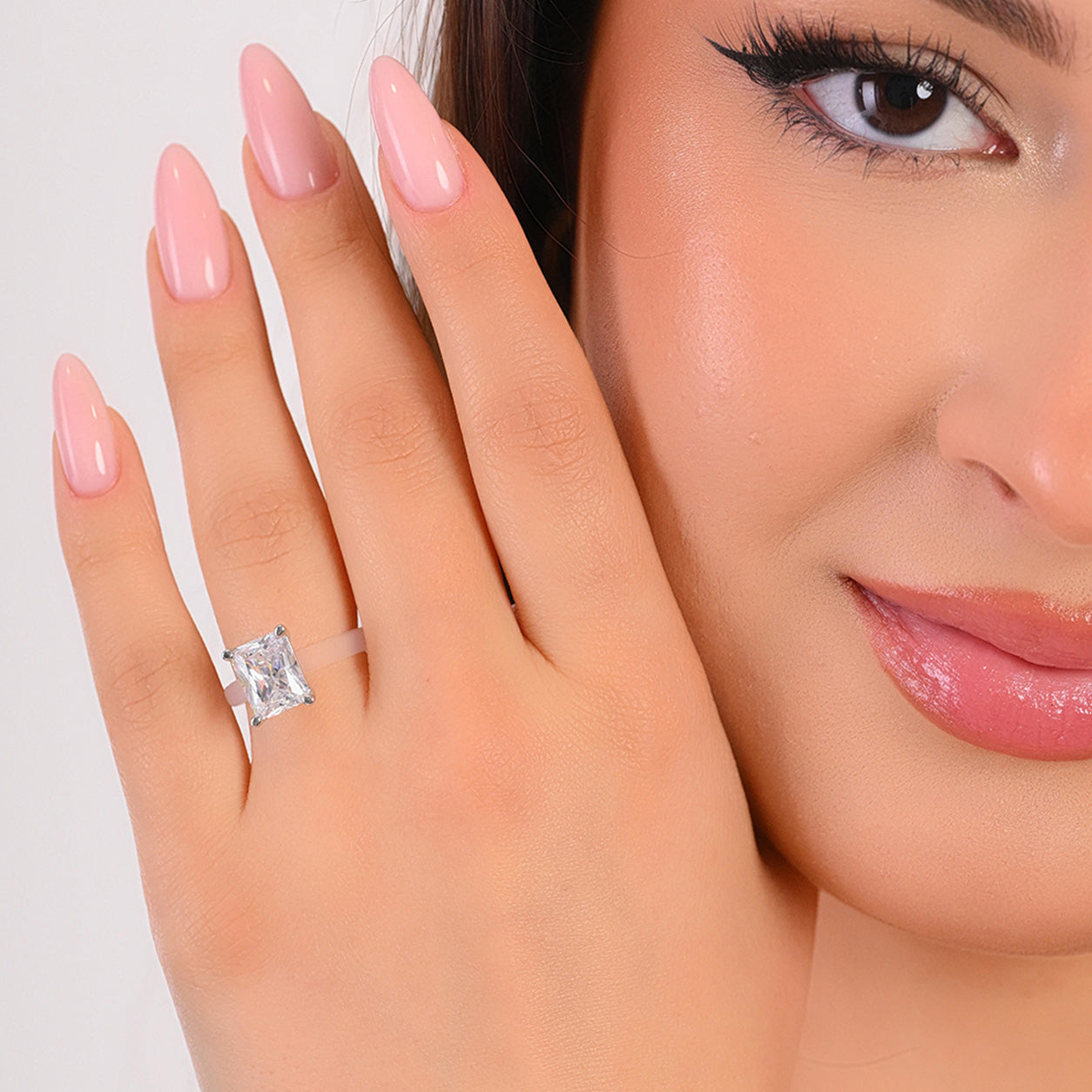 Rinfit Frosted Clear Thin Silicone Ring with Emerald cut CZ | Patented Design