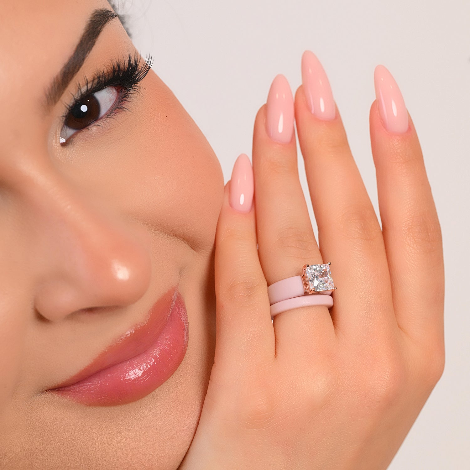 Princess Cut CZ Silicone Ring Set for Women, Stackable 2-Ring Set, 8×8 mm Princess Cut CZ | Patented Design - GlowStone Collection