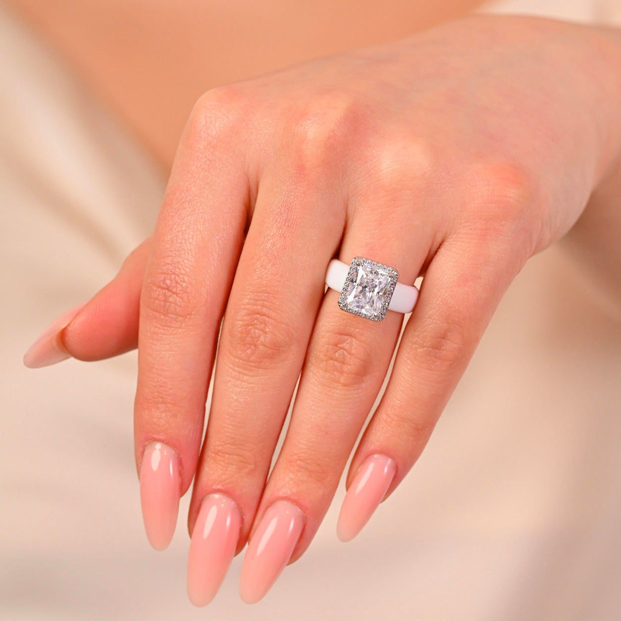 Rinfit Halo Silicone Ring for Women – 10×8 mm Emerald Cut CZ | Patented Design