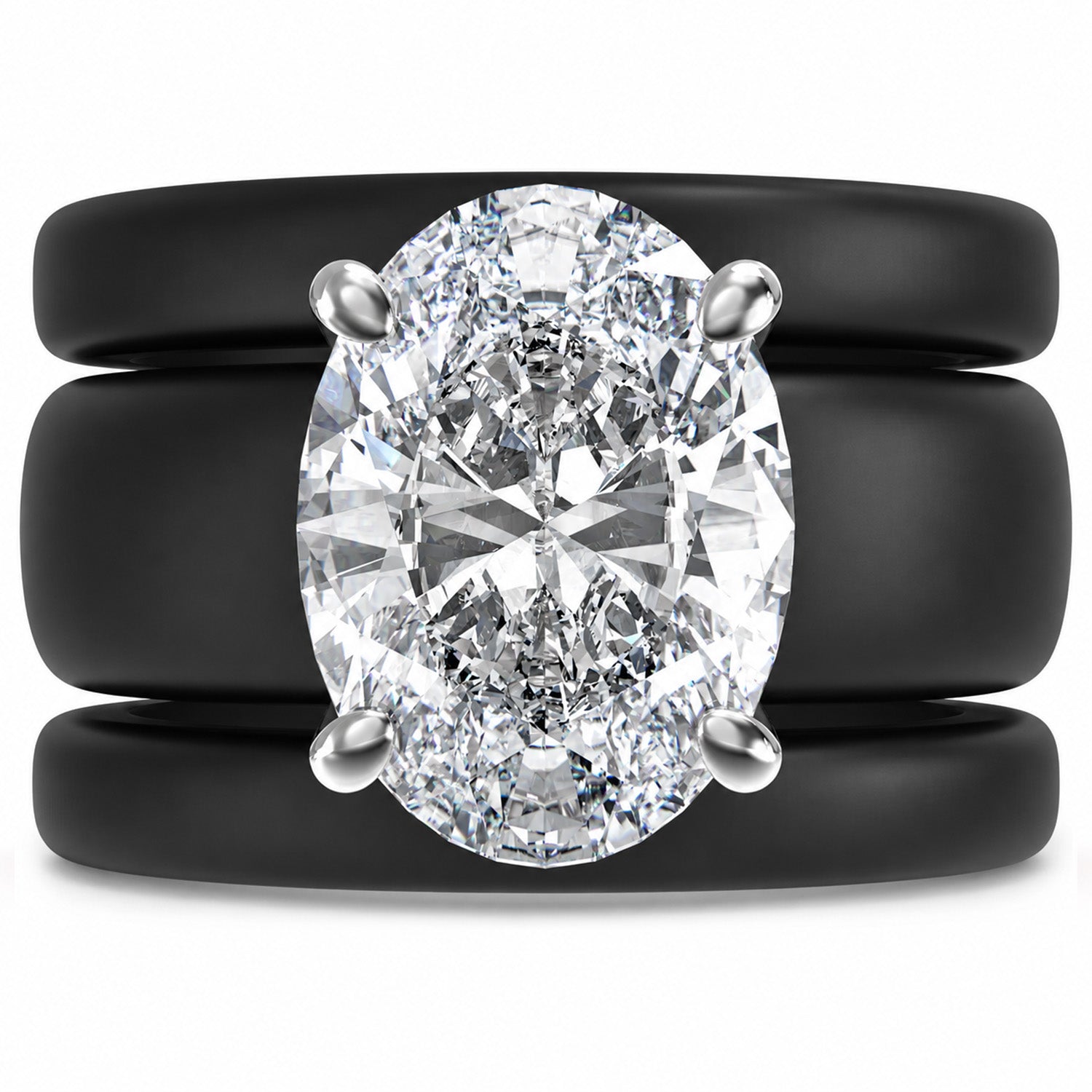 Oval Cut CZ Silicone Ring Set for Women, 2 Thin Stackable Rings – 11×8 mm Oval Cut CZ | Patented Design - GlowStone Collection