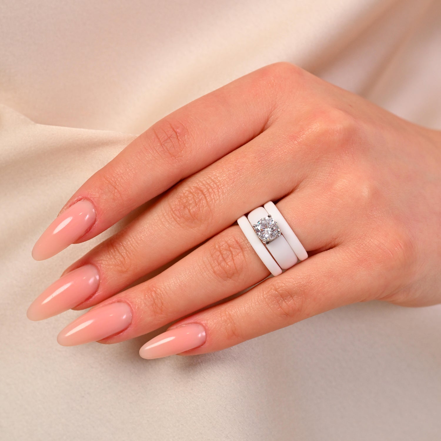 Round Cut Silicone Ring Set for Women, 2 Thin Stackable Rings - 7 mm Round Cut CZ | Patented Design - GlowStone Collection