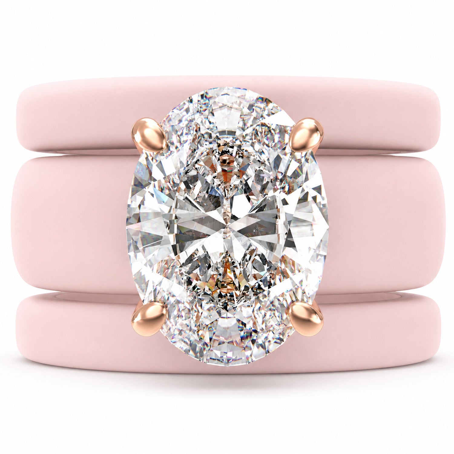 Oval Cut CZ Silicone Ring Set for Women, 2 Thin Stackable Rings – 11×8 mm Oval Cut CZ | Patented Design - GlowStone Collection