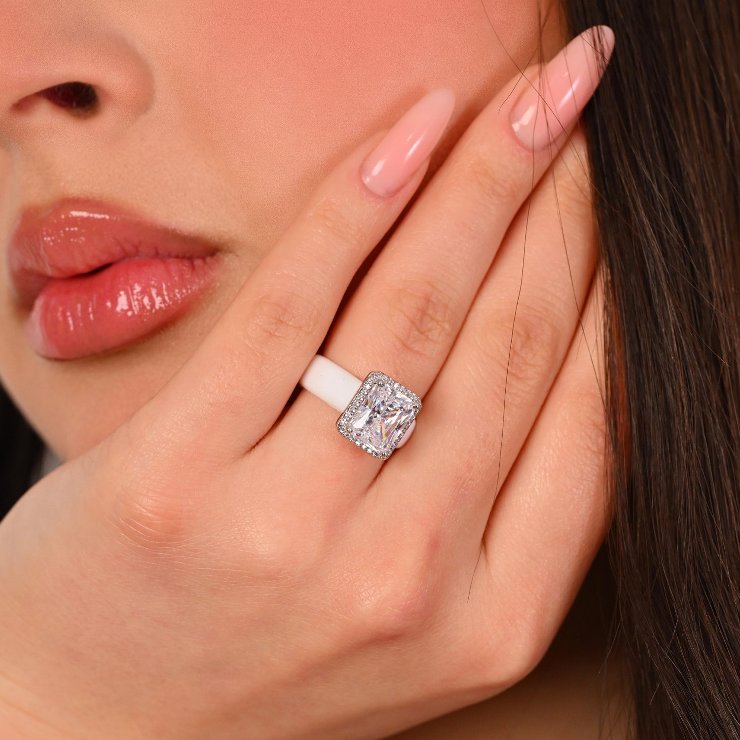 Rinfit Halo Silicone Ring for Women – 10×8 mm Emerald Cut CZ | Patented Design