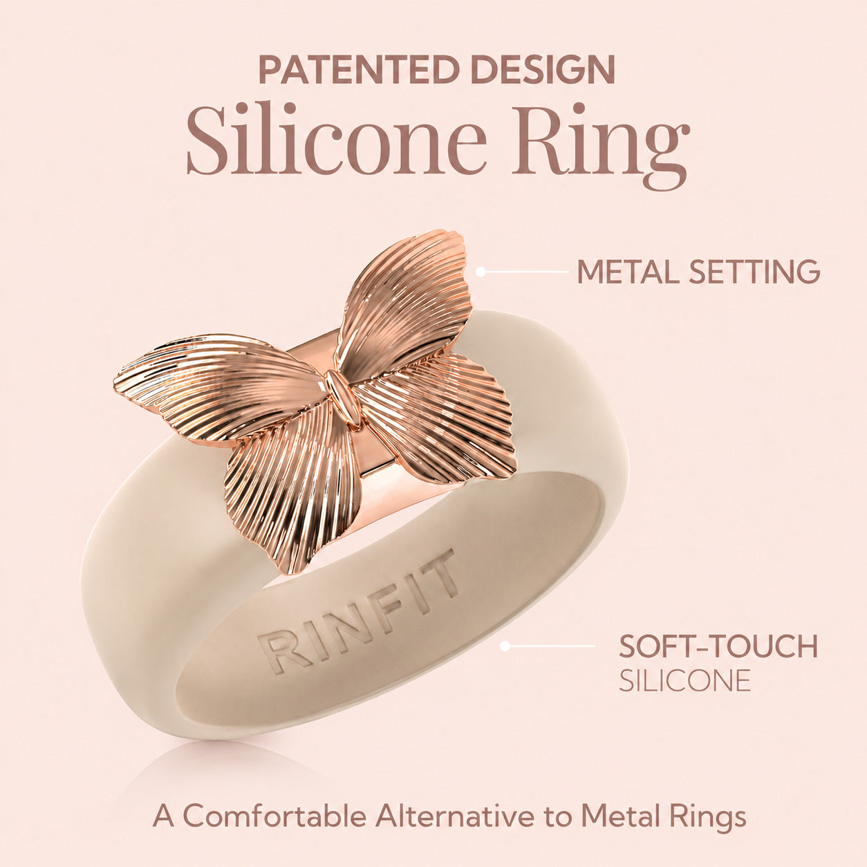 Butterfly Collection - Women's Silicone Rings with Stainless Steel Butterfly - Patent Pending
