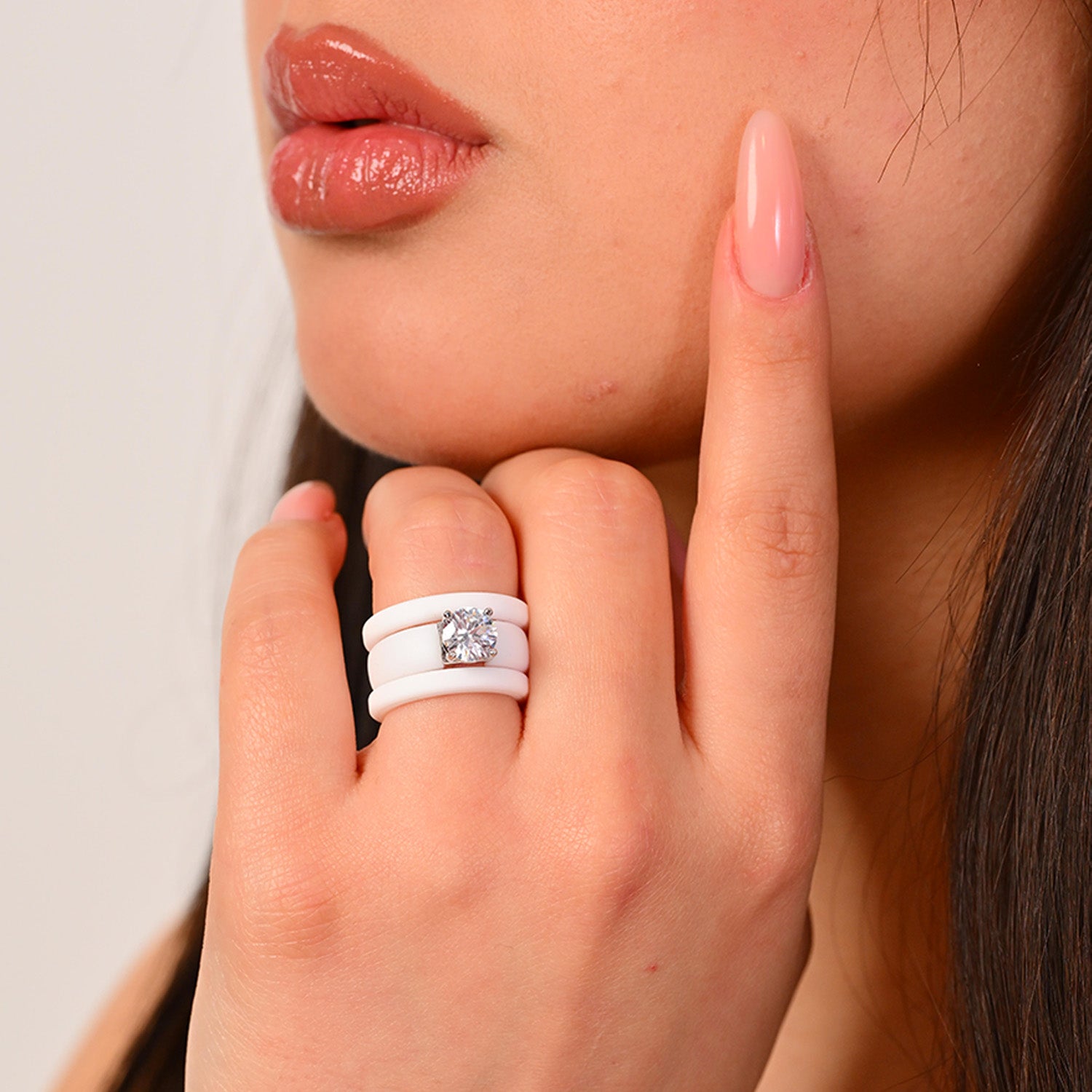 Round Cut Silicone Ring Set for Women, 2 Thin Stackable Rings - 7 mm Round Cut CZ | Patented Design - GlowStone Collection