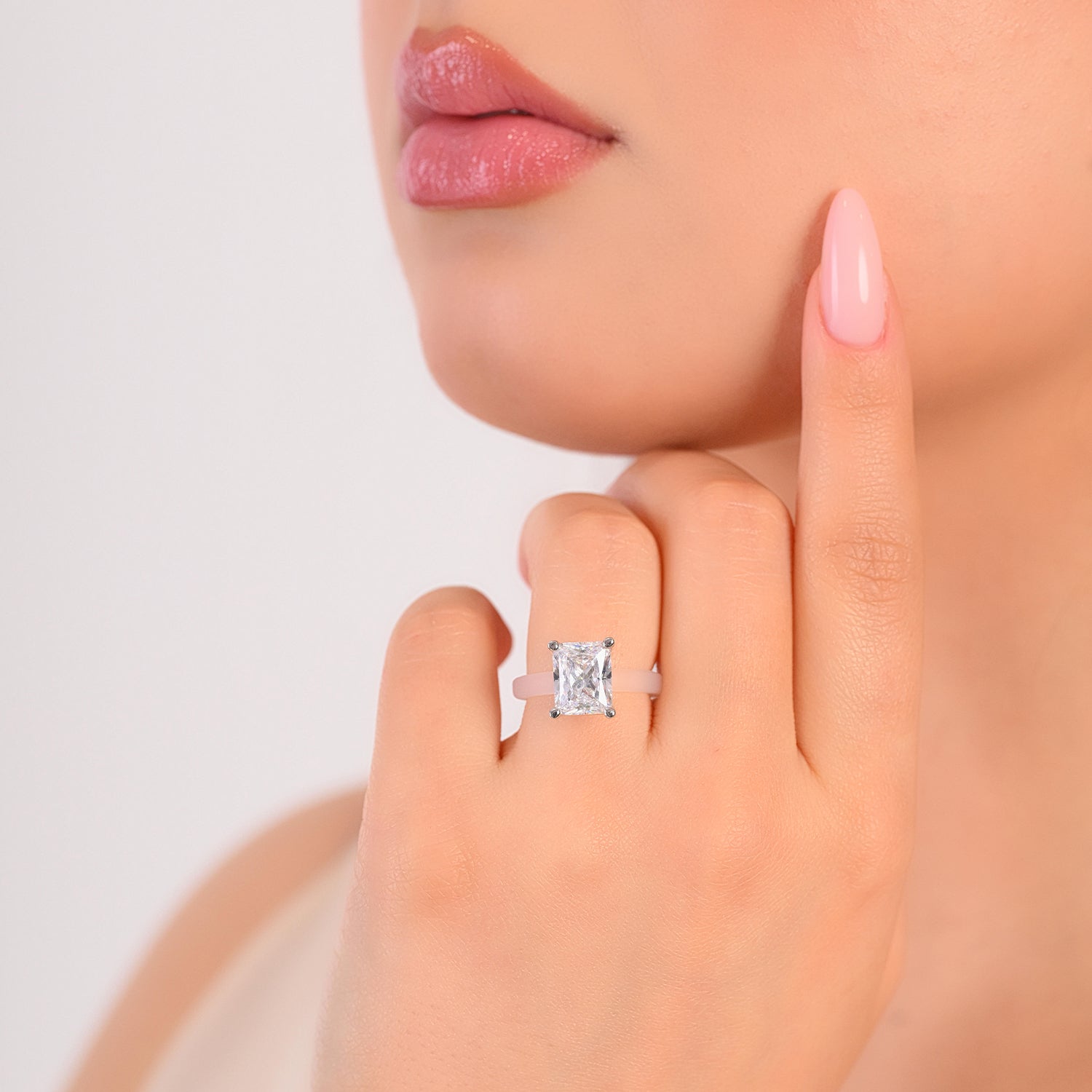 Rinfit Frosted Clear Thin Silicone Ring with Emerald cut CZ | Patented Design