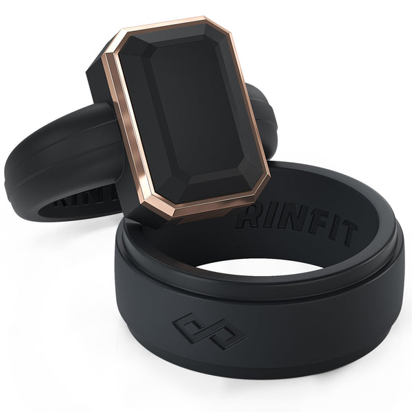 Set of Two Rings: Women's Black Emerald & Men's Infinity Collection