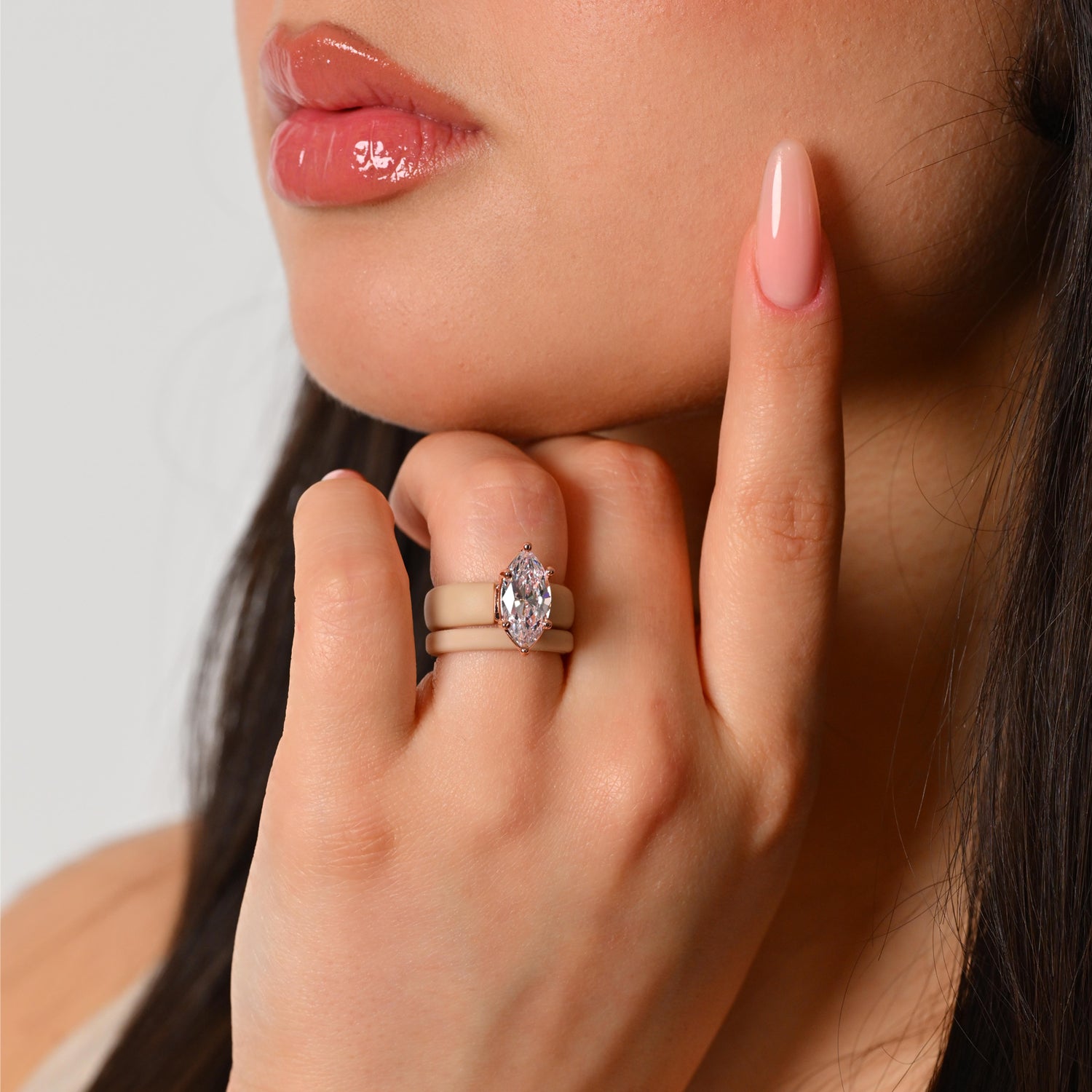 Marquise Cut Silicone Ring Set for Women, Stackable 2-Ring Set, 14×7 mm Marquise Cut CZ | Patent-Pending Design - GlowStone Collection