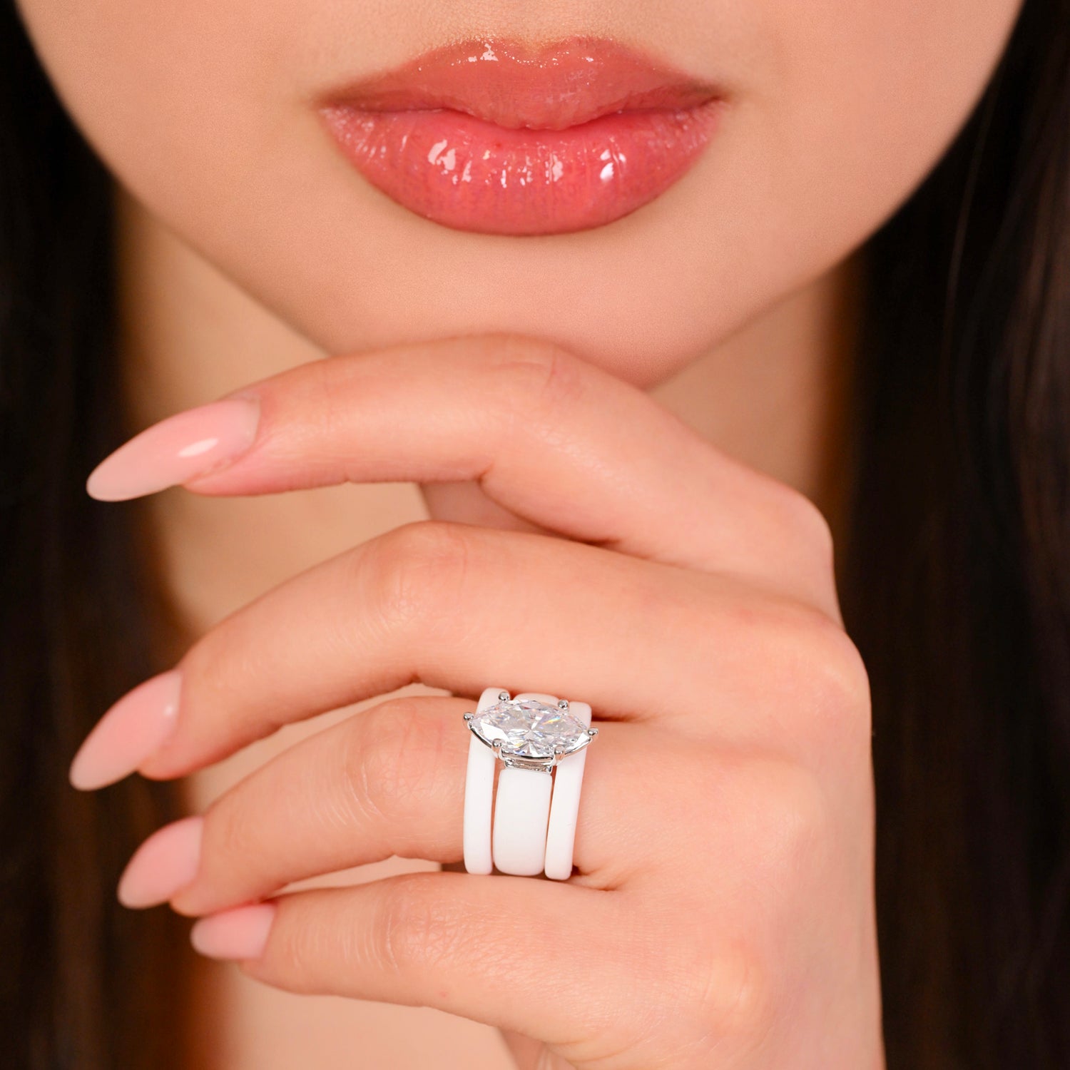 Marquise Cut CZ Silicone Ring Set for Women, 2 Thin Stackable Rings - 14×7 mm Marquise Cut CZ | Patent-Pending Design - GlowStone Collection