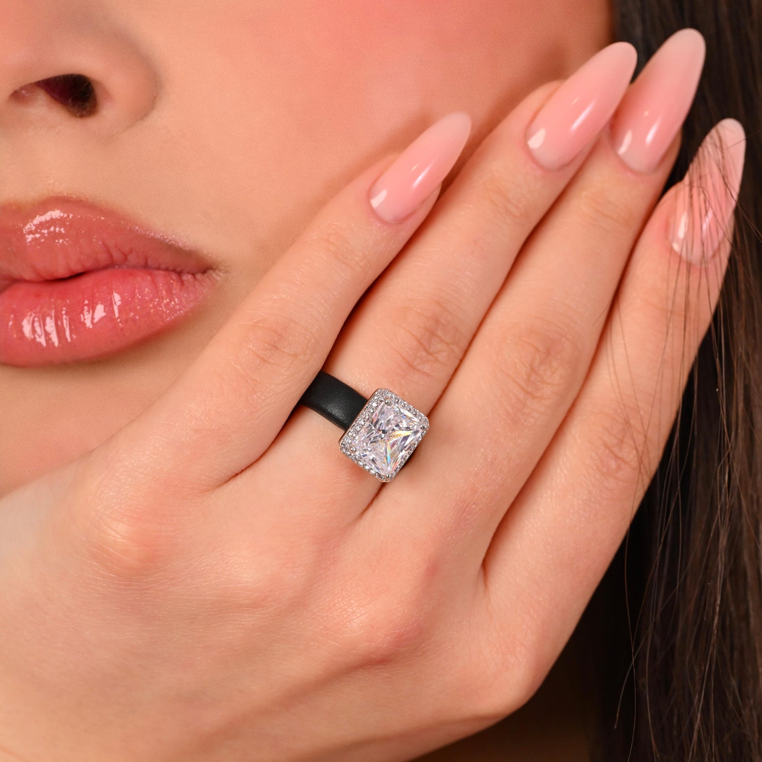 Rinfit Halo Silicone Ring for Women – 10×8 mm Emerald Cut CZ | Patented Design