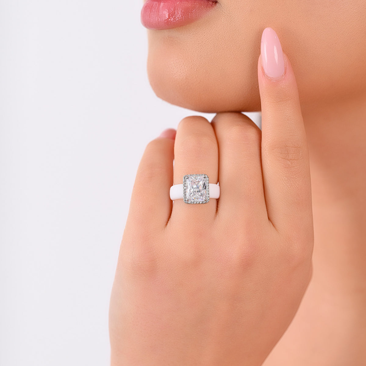 Rinfit Halo Silicone Ring for Women – 10×8 mm Emerald Cut CZ | Patented Design