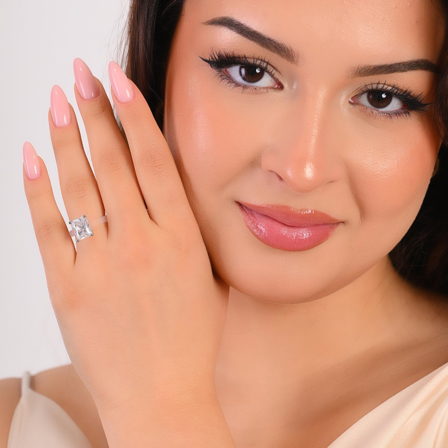 Rinfit Frosted Clear Thin Silicone Ring with Emerald cut CZ | Patented Design