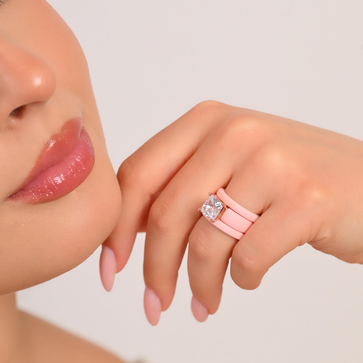Princess Cut CZ Silicone Ring Set for Women, 2 Thin Stackable Rings – 8 ×8 mm Princess Cut CZ | Patented Design - GlowStone Collection
