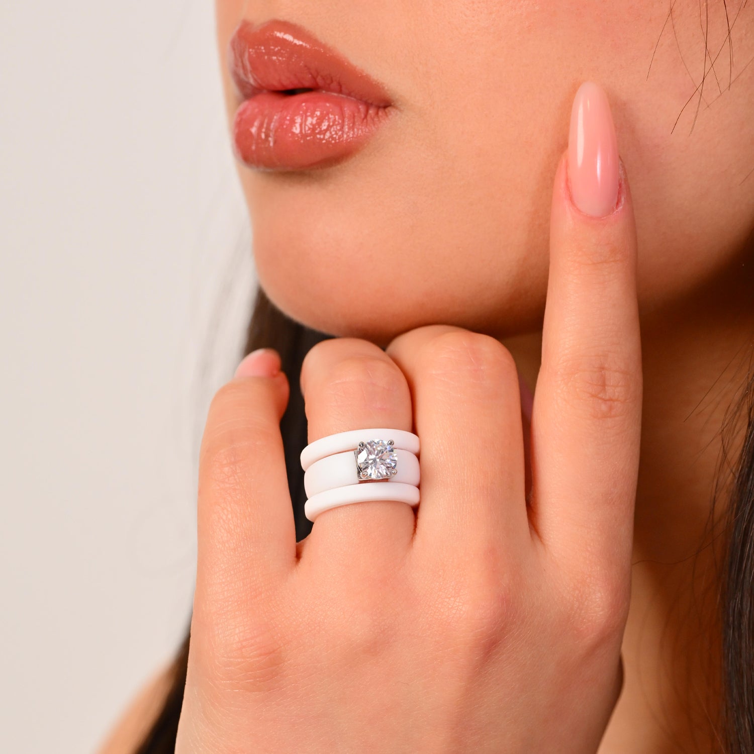 Round Cut Silicone Ring Set for Women, 2 Thin Stackable Rings - 7 mm Round Cut CZ | Patented Design - GlowStone Collection