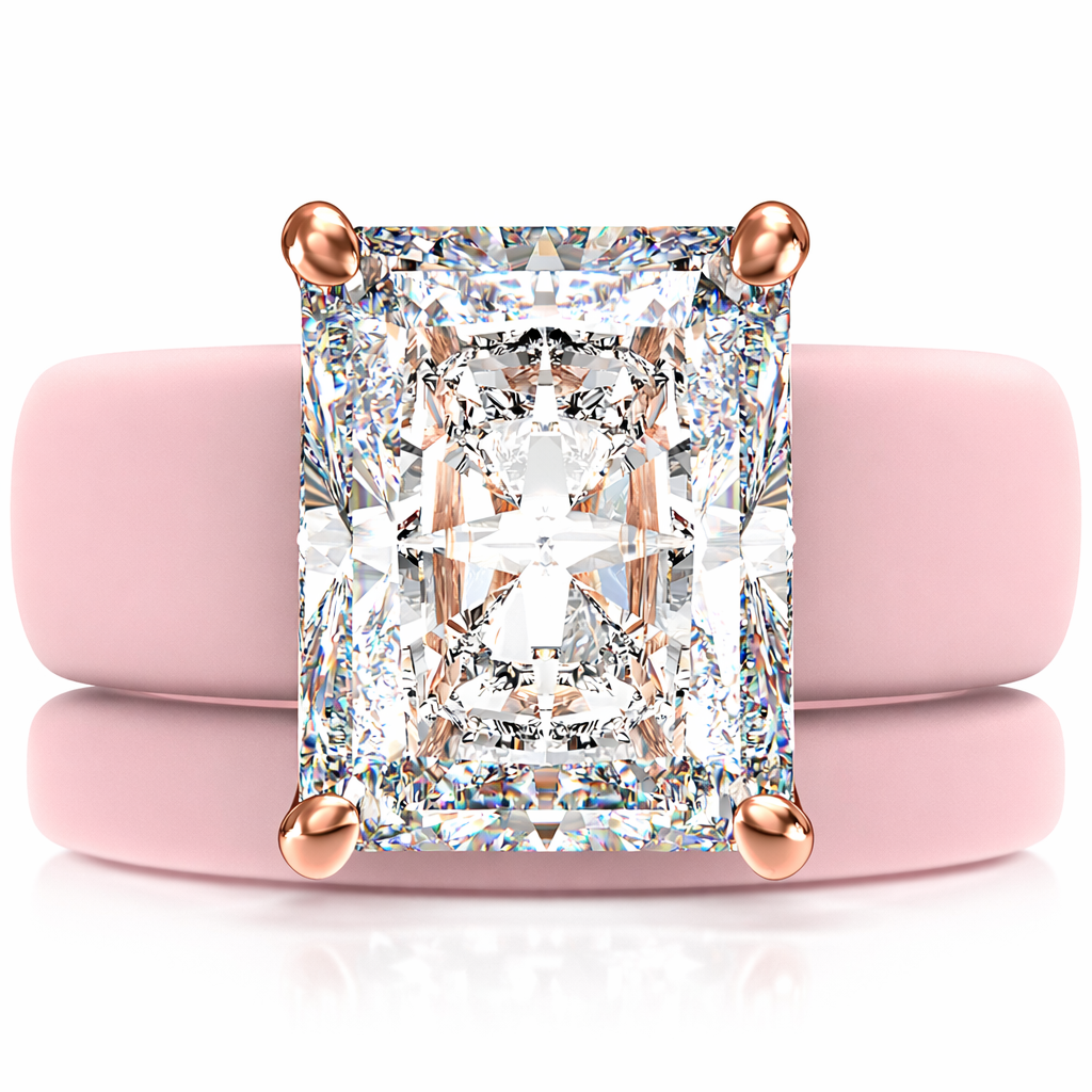 Emerald Cut CZ Silicone Ring Set for Women, Stackable 2-Ring Set, 10x8 mm CZ Stone, Thin Band, Patented Design, GlowStone Collection