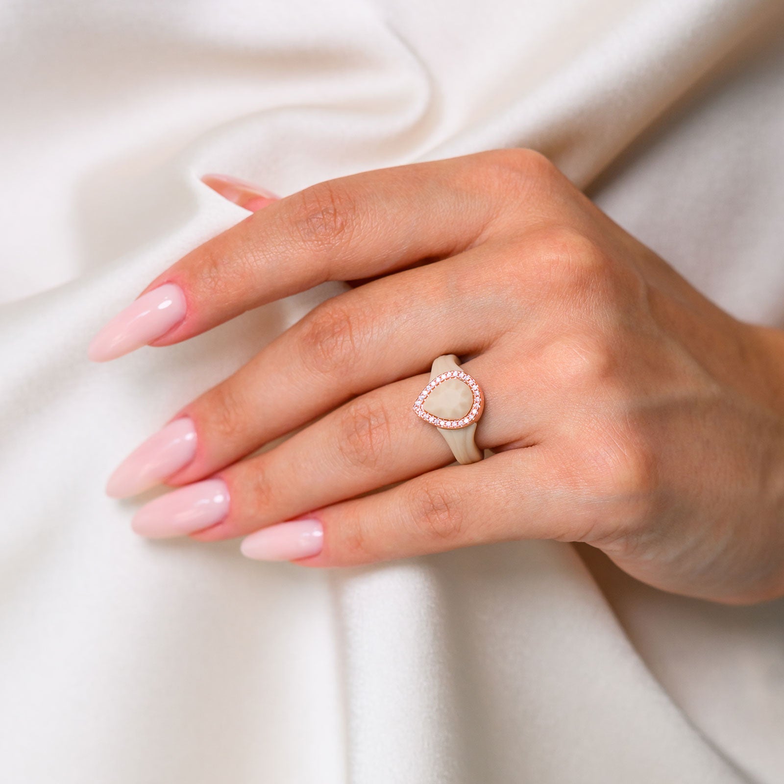 Silicone Rings Set with Metal & Pear CZ Stone