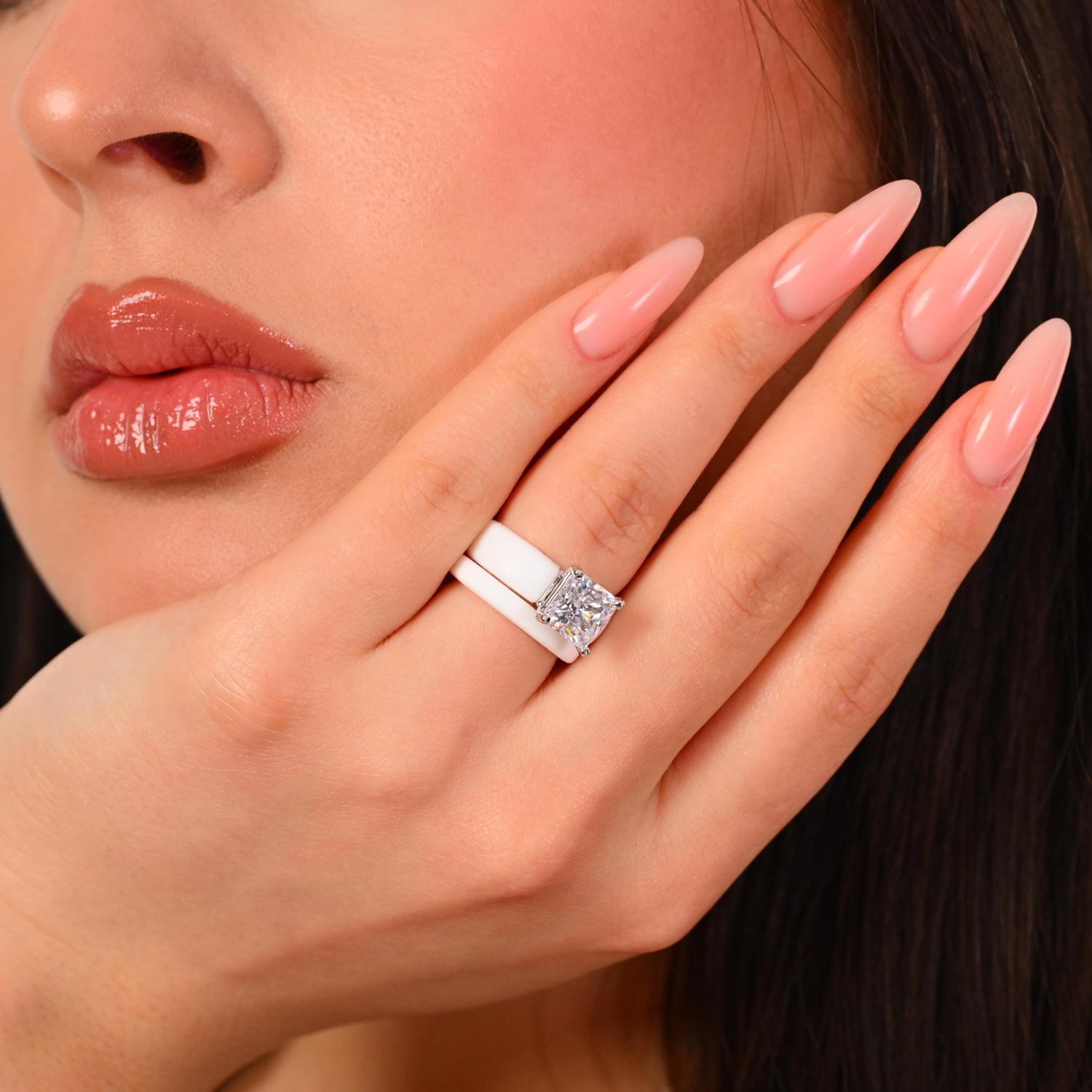 Princess Cut CZ Silicone Ring Set for Women, Stackable 2-Ring Set, 8×8 mm Princess Cut CZ | Patented Design - GlowStone Collection