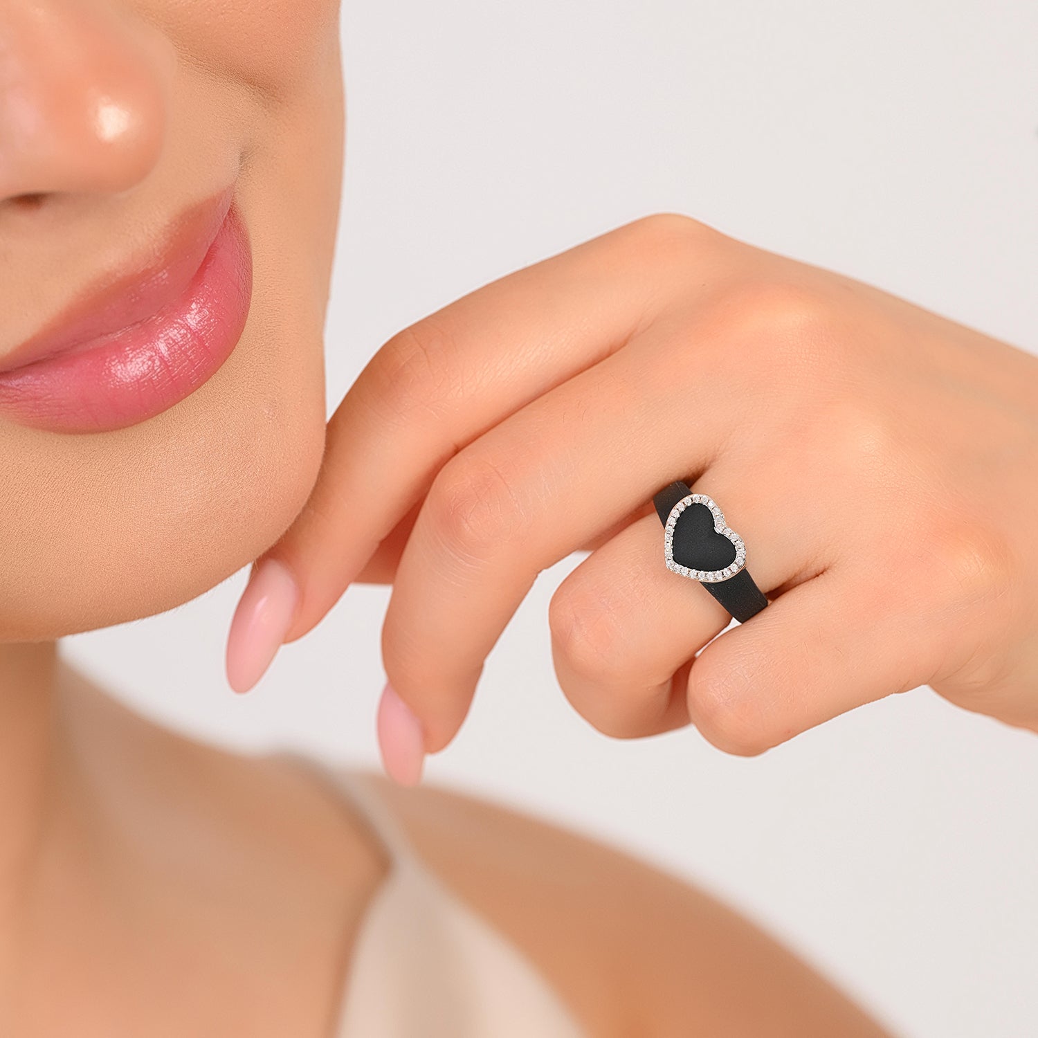 Heart with Metal Frame & CZ Stones - Women's Silicone Rings- Patented Design