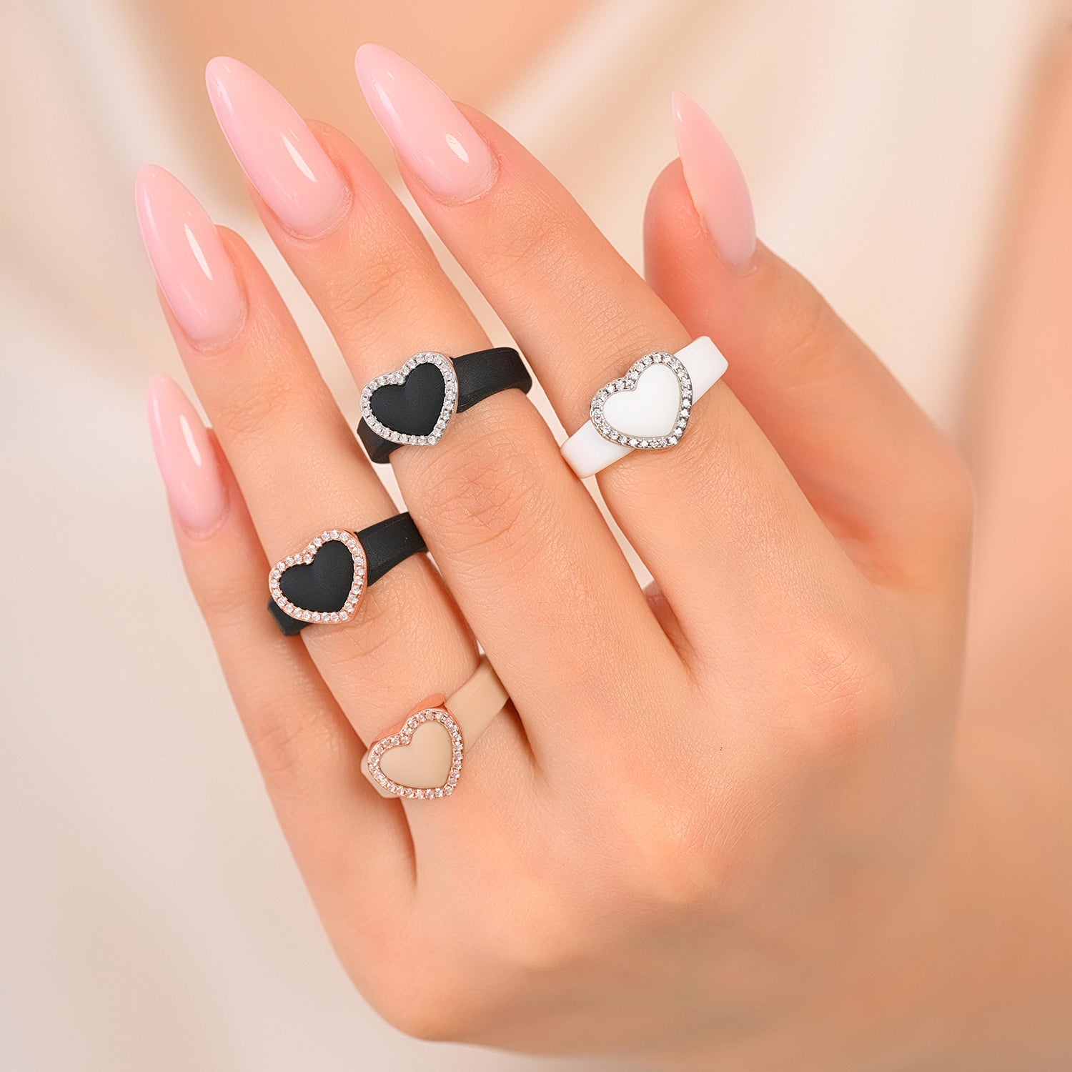 Heart with Metal Frame & CZ Stones - Women's Silicone Rings- Patented Design
