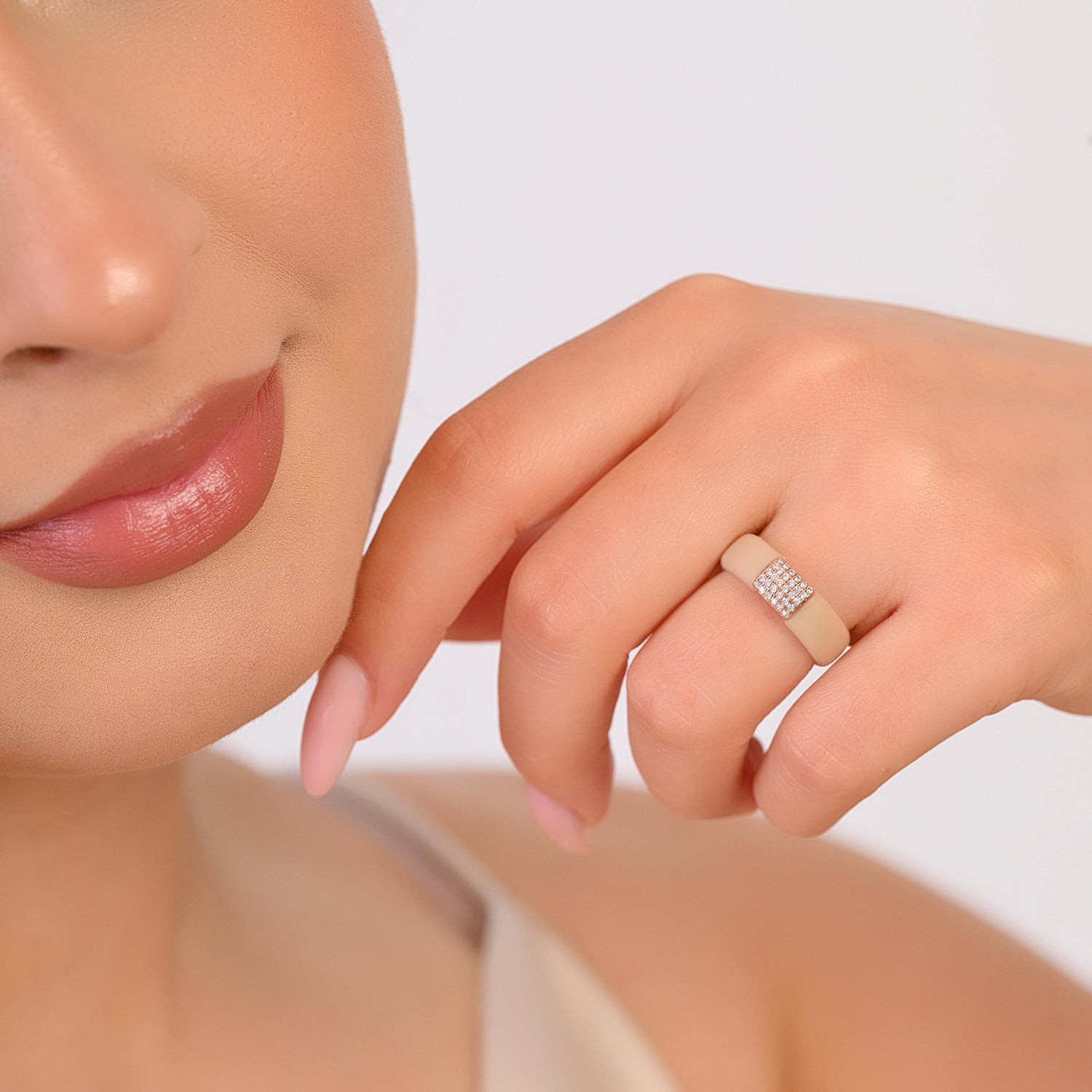 Women's Silicone Ring with Metal and CZ Stones