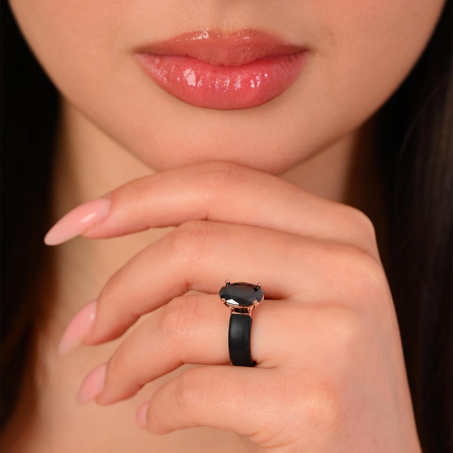 Silicone Ring – 12×8 mm Black Oval Cut CZ | Patented Design - GlowStone Collection