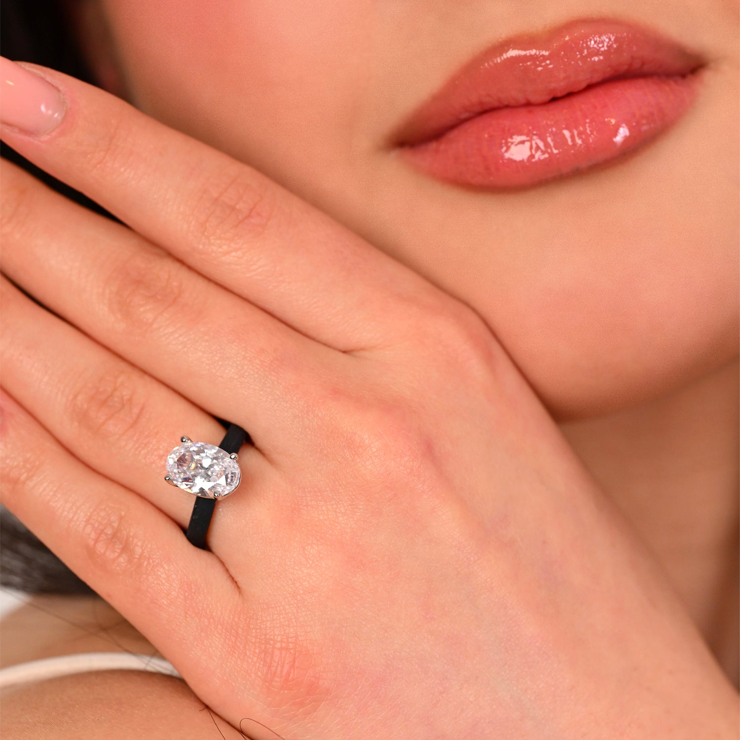 Rinfit Thin Silicone Ring for Women - Oval Cut CZ | Patented Design