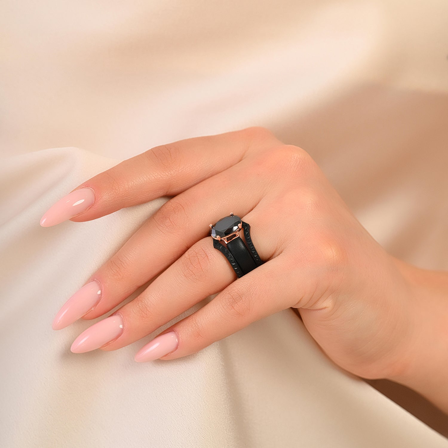 Silicone Ring Stackable Set – 12×8 mm Black Oval Cut CZ | Patented Design - GlowStone Collection