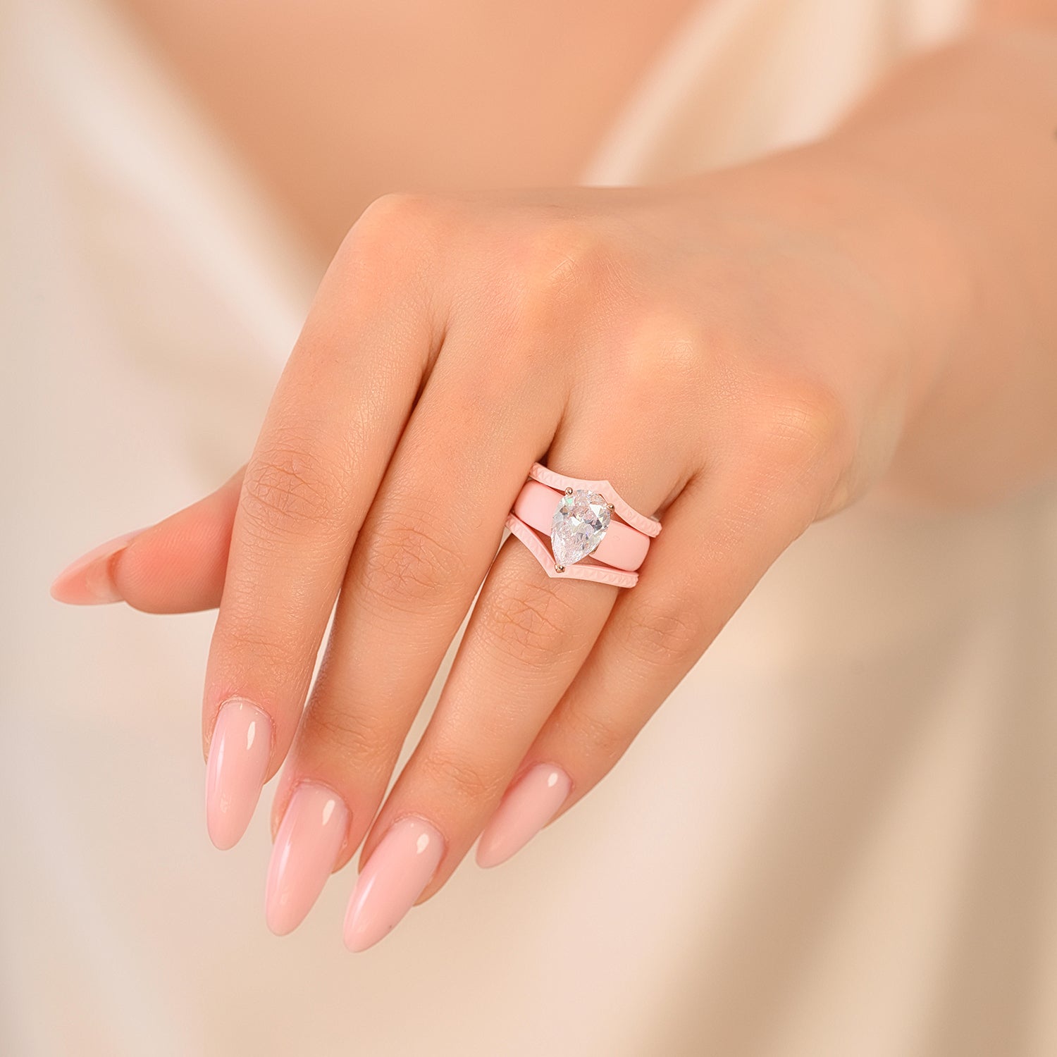 Women's Silicone Rings Stackable Set - 8×12 mm Pear Cut CZ Set| Patent-Pending Design - GlowStone Collection