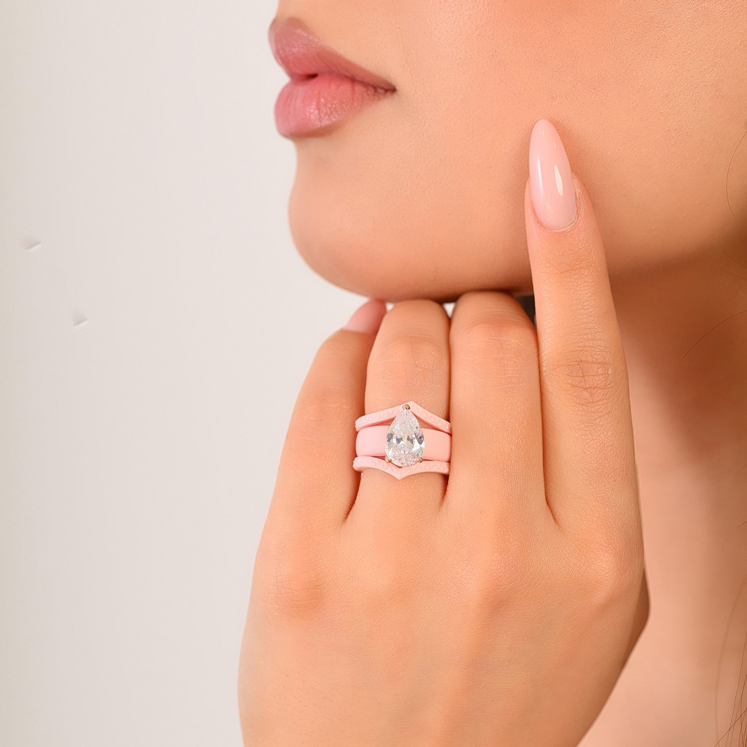 Women's Silicone Rings Stackable Set - 8×12 mm Pear Cut CZ Set| Patent-Pending Design - GlowStone Collection