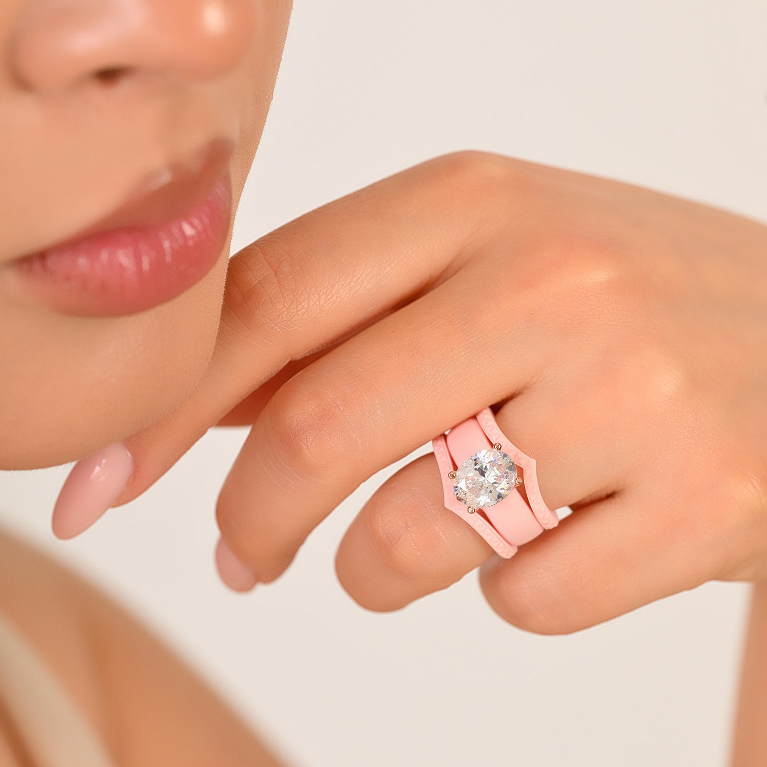 Silicone Ring Stackable Set – 11×8 mm Oval Cut CZ | Patented Design - GlowStone Collection