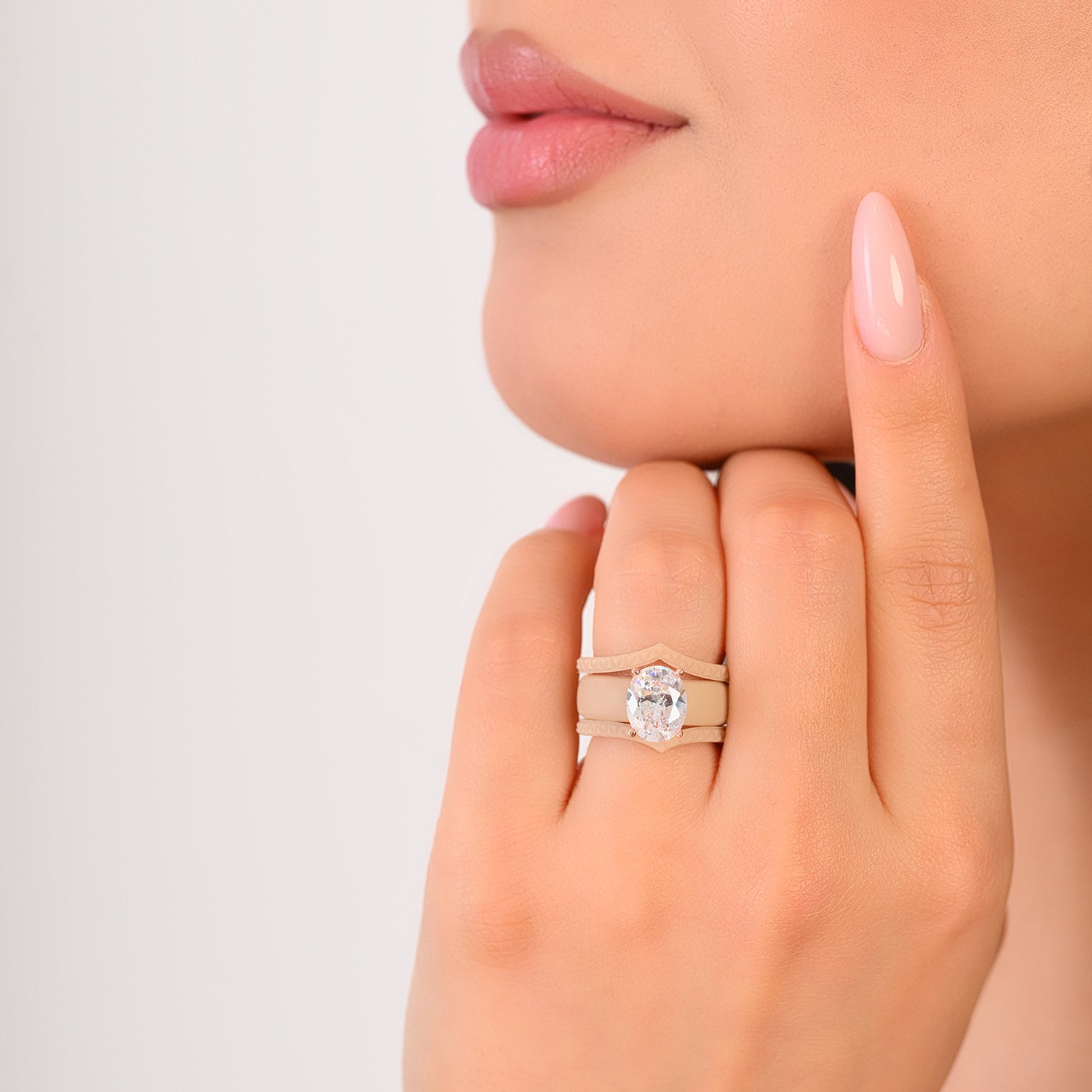 Silicone Ring Stackable Set – 11×8 mm Oval Cut CZ | Patented Design - GlowStone Collection
