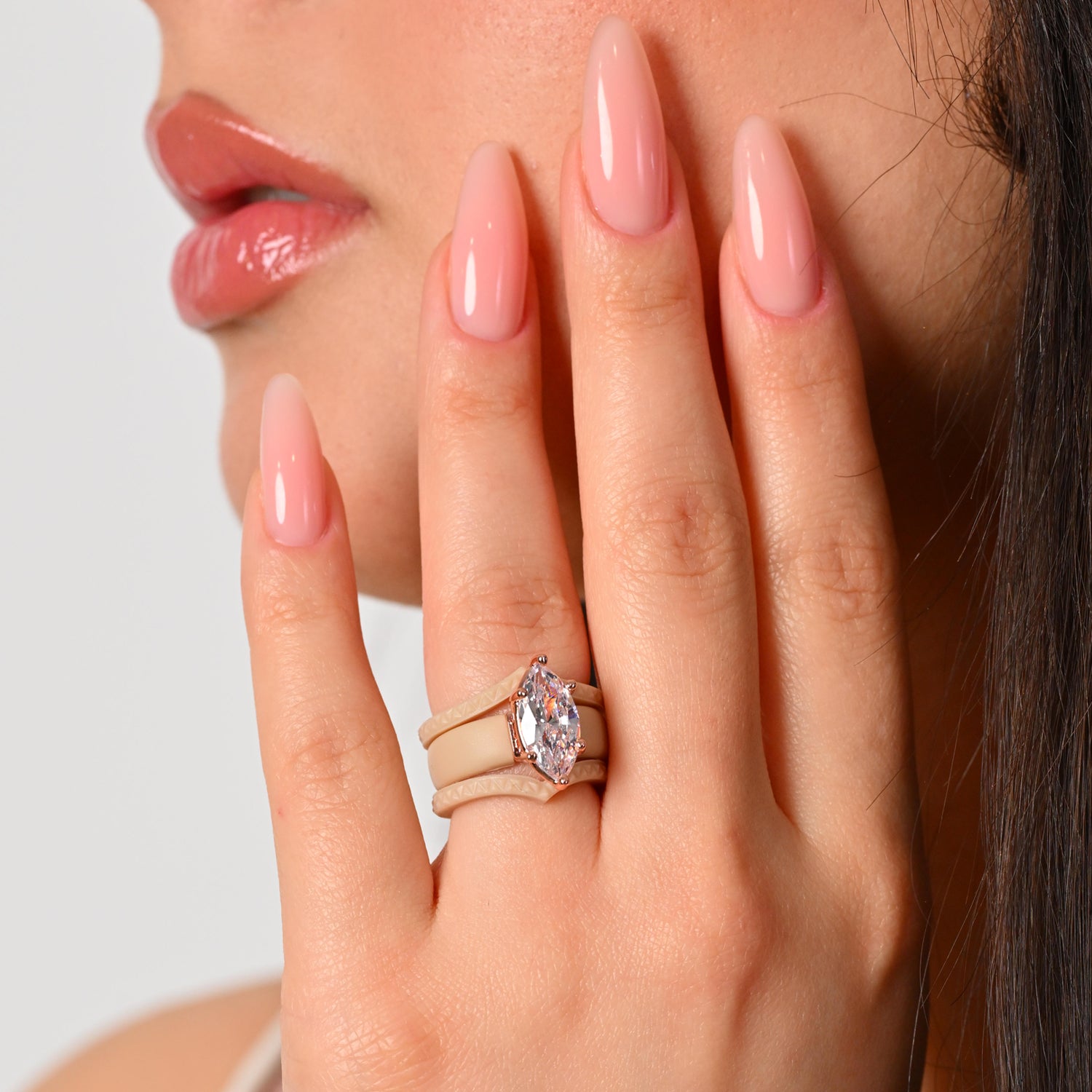 Silicone Ring Stackable Set – 14×7 mm Marquise Cut CZ | Patent-Pending Design - GlowStone Collection