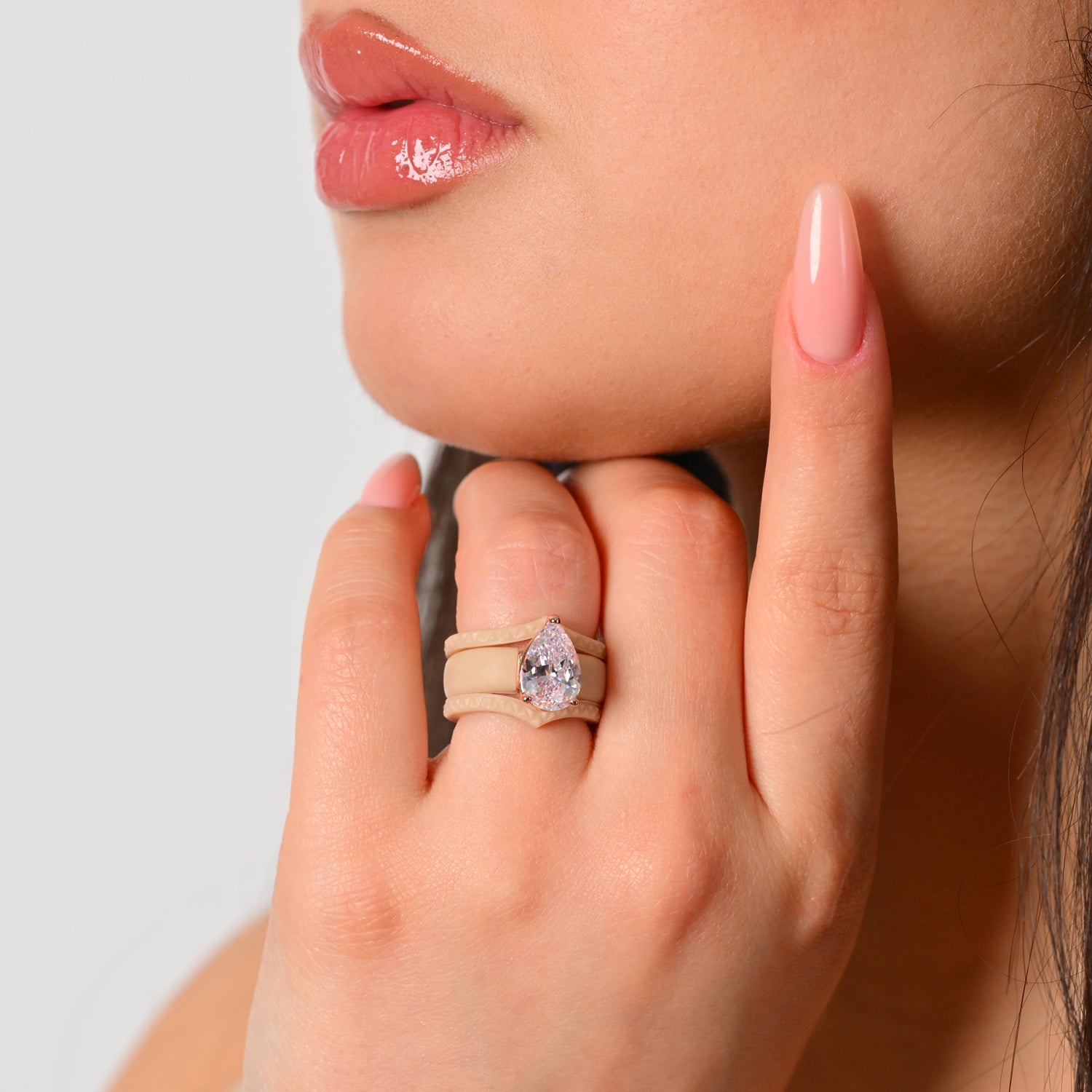 Women's Silicone Rings Stackable Set - 8×12 mm Pear Cut CZ Set| Patent-Pending Design - GlowStone Collection