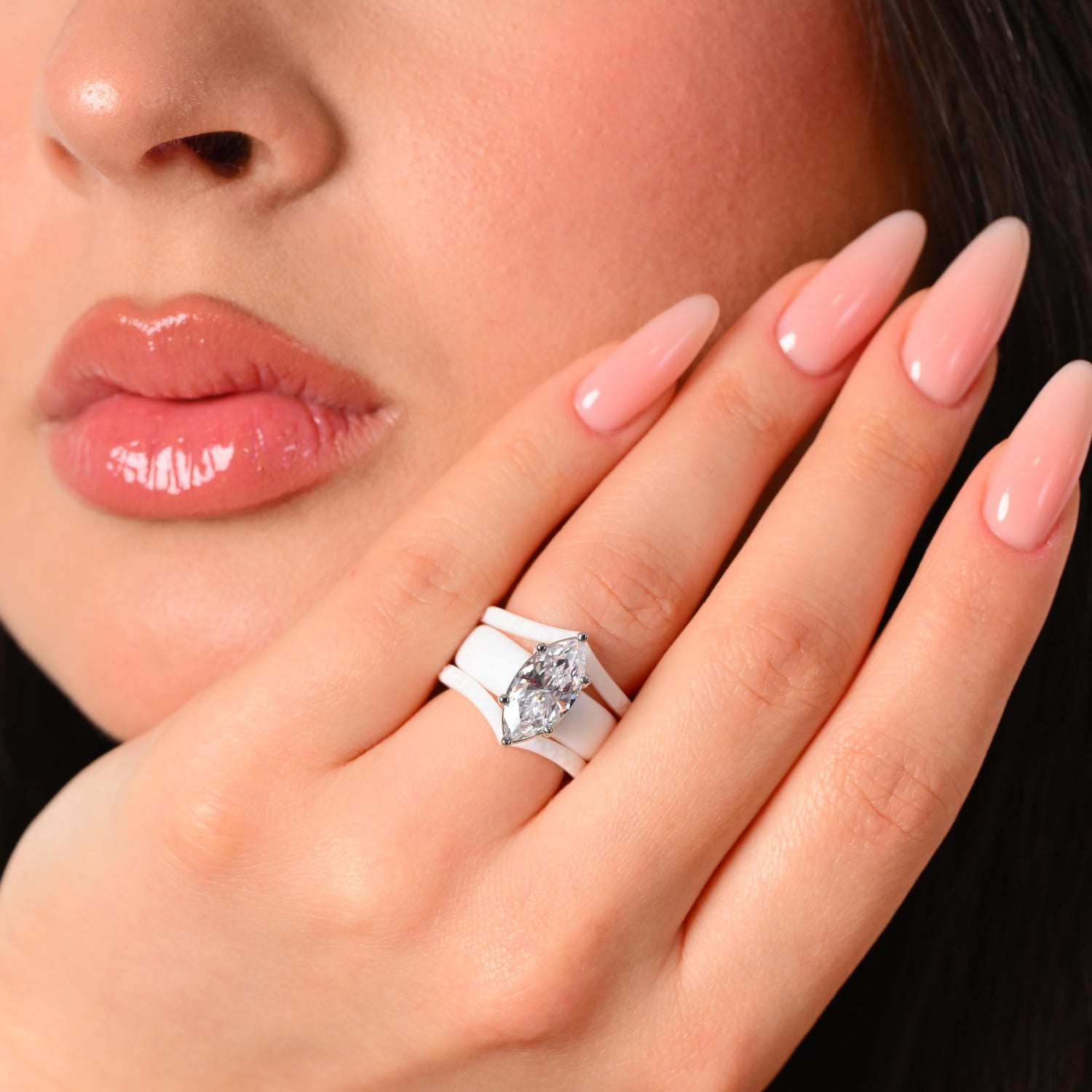 Silicone Ring Stackable Set – 14×7 mm Marquise Cut CZ | Patent-Pending Design - GlowStone Collection